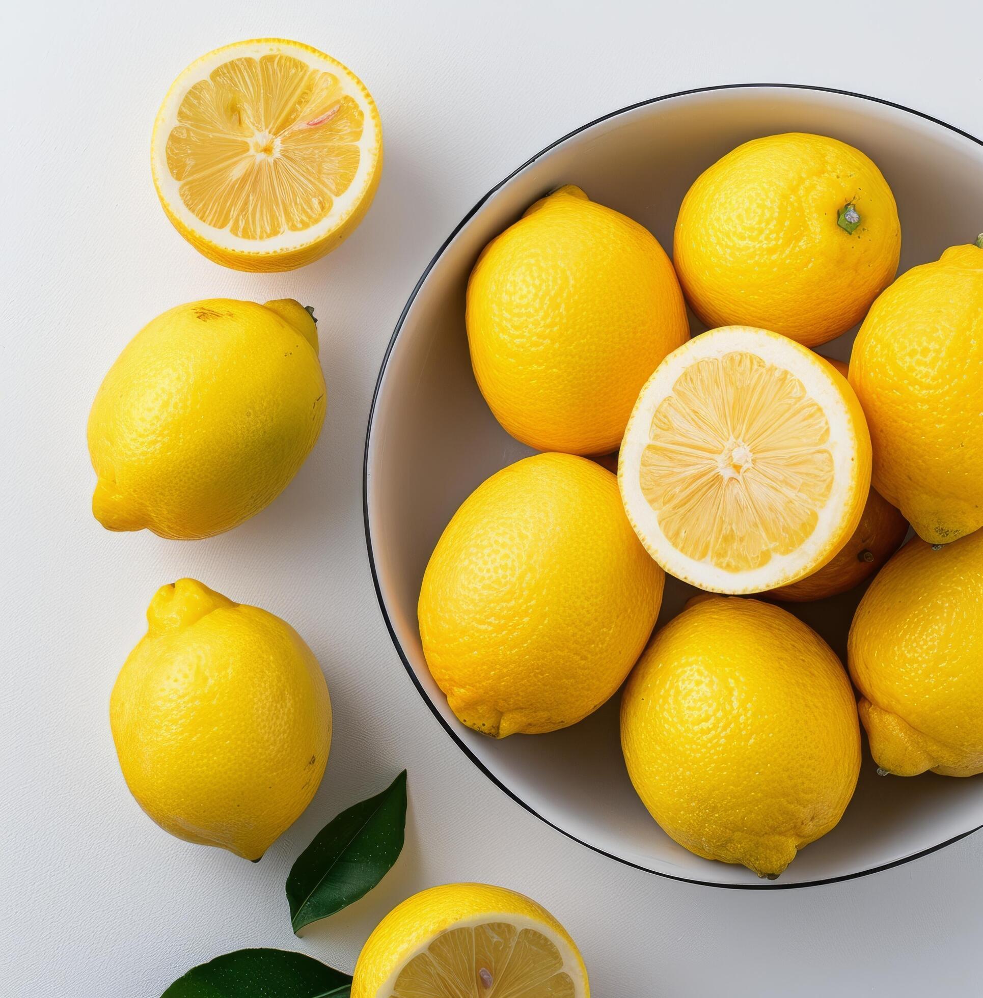 Lemons in Bowl on White Background Stock Free