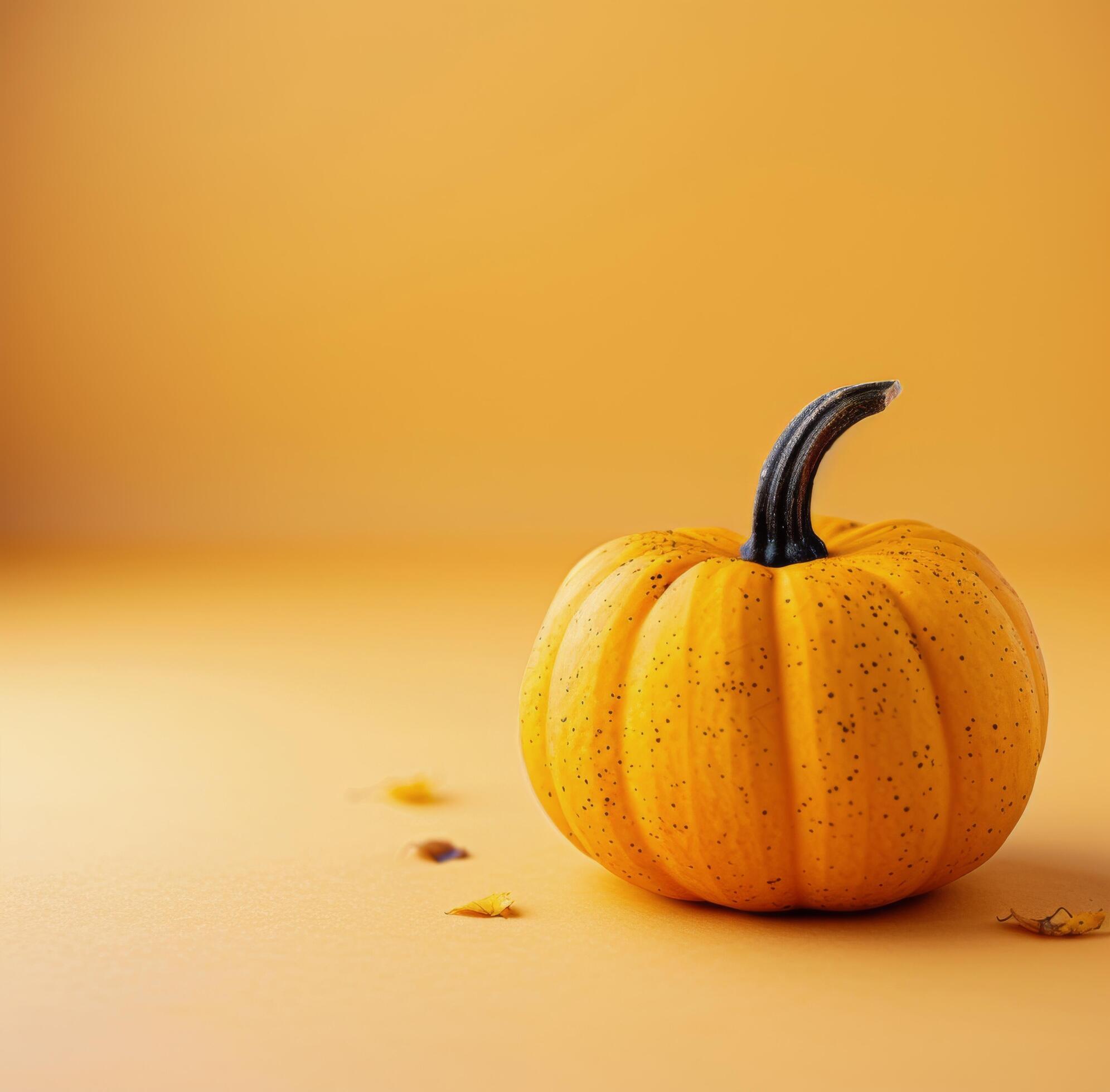 Single Pumpkin On Orange Background Stock Free