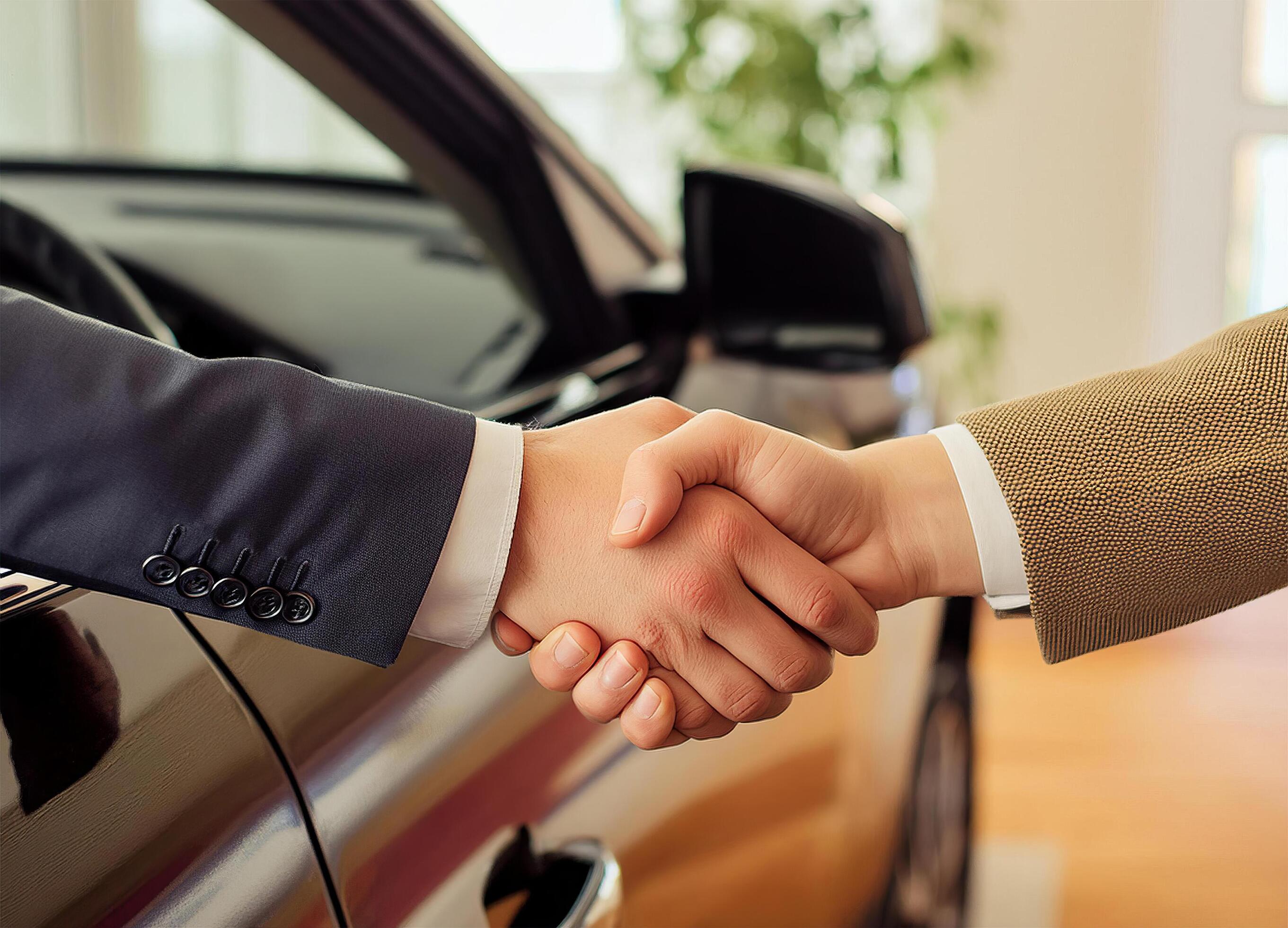 Close up of handshake in the car dealership offices Stock Free