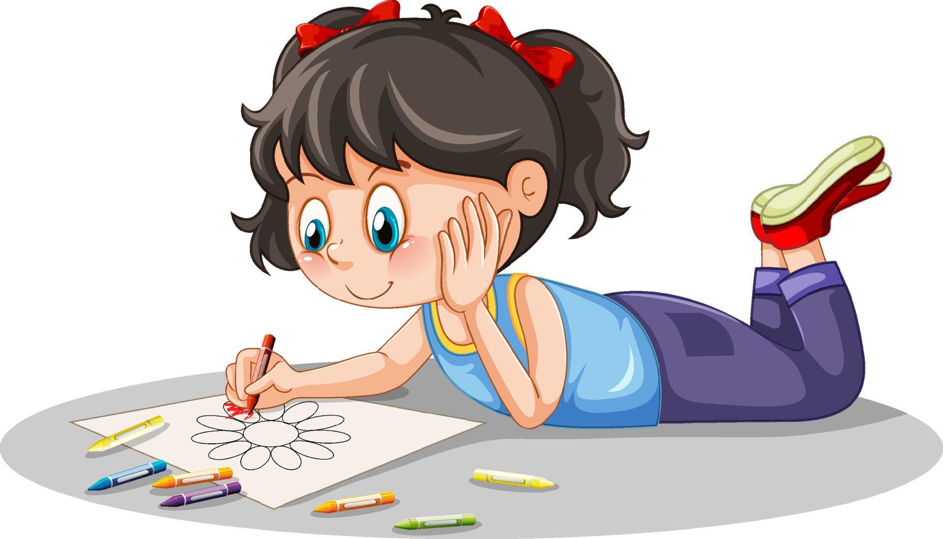 Girl drawing flower on white background Stock Free