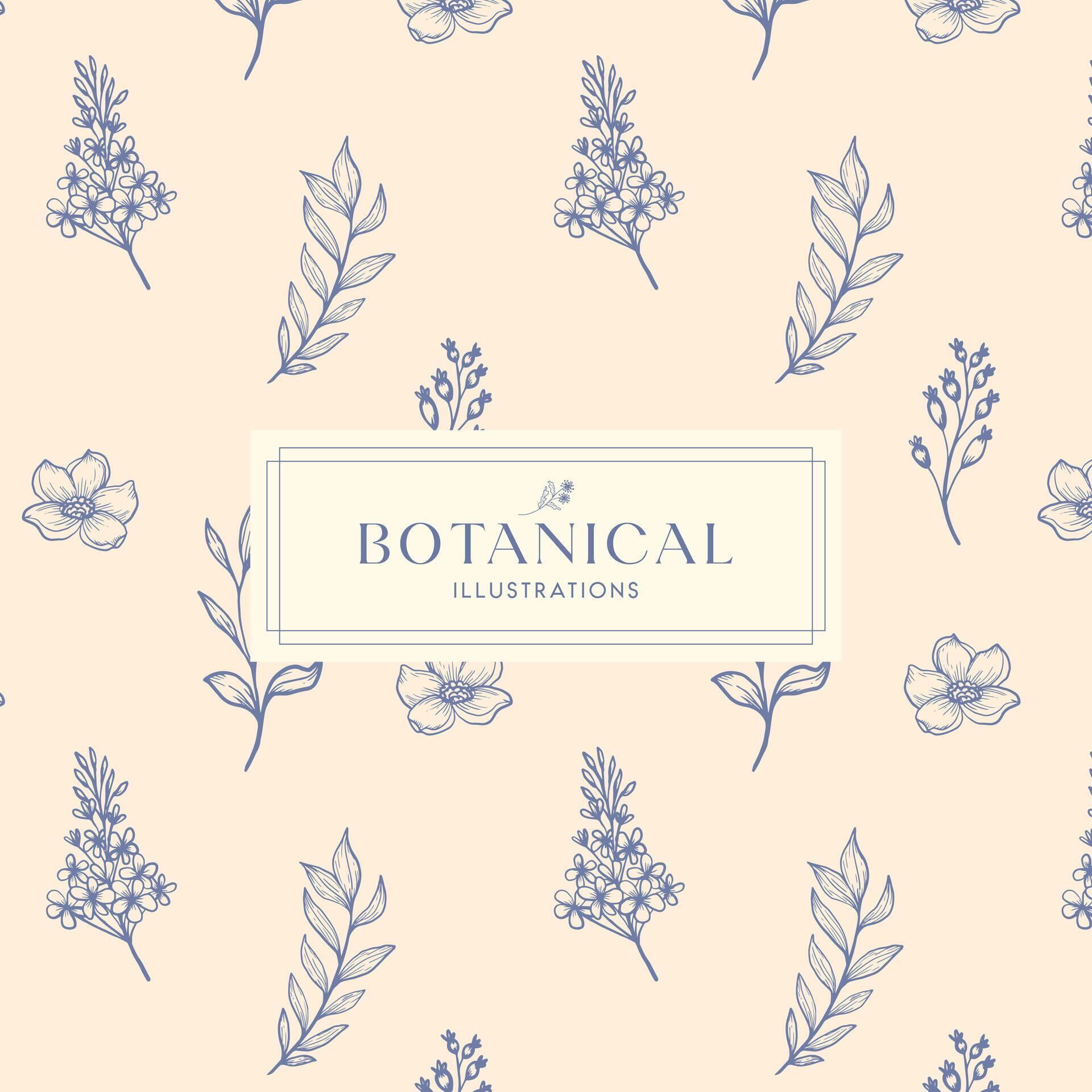 Elegance Blue Navy Soft Pink Hand drawn mono-line floral botanical flower background design Stock Free