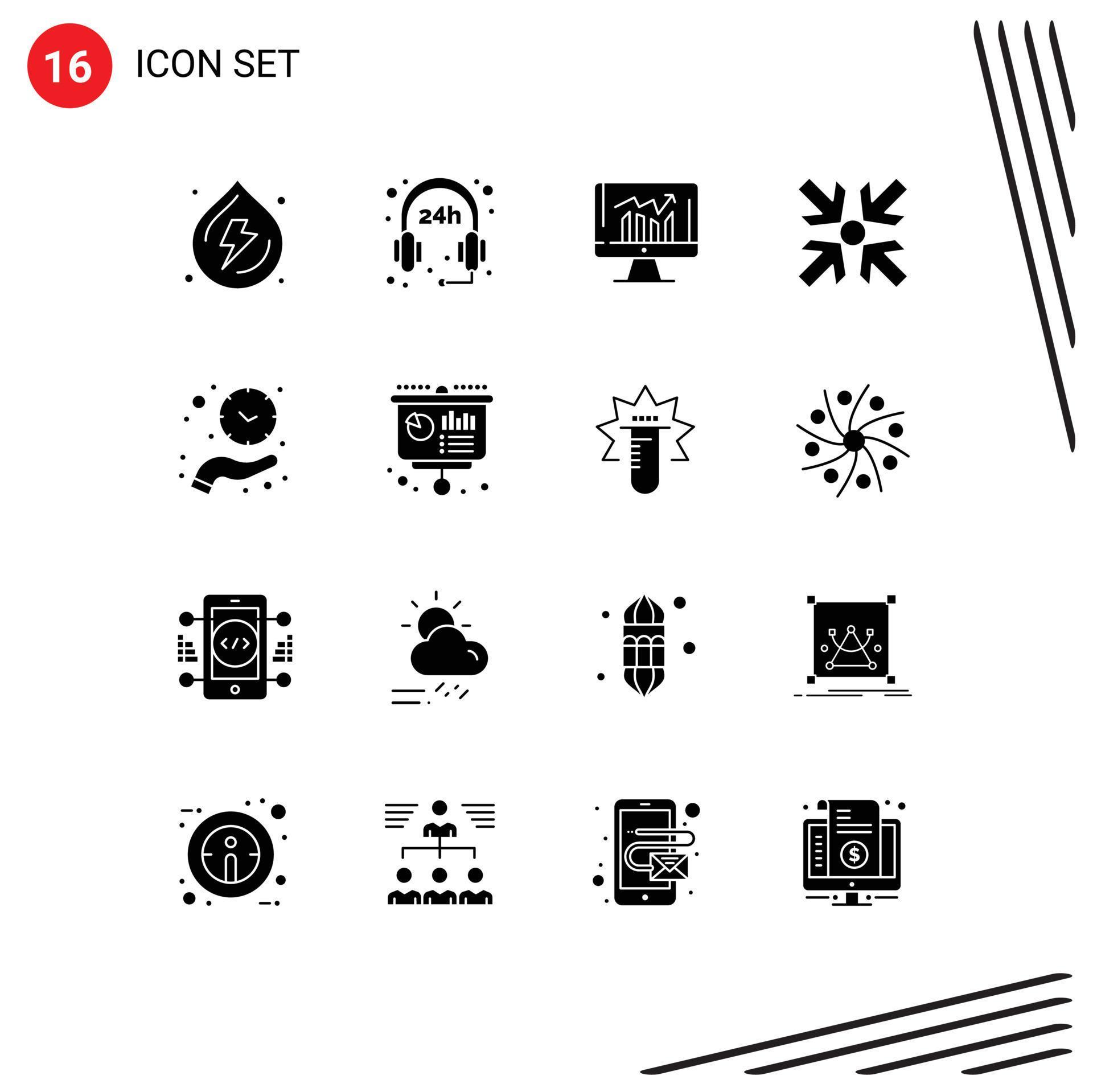 Set of 16 Modern UI Icons Symbols Signs for hold clock graph minimize arrows Editable Vector Design Elements Stock Free