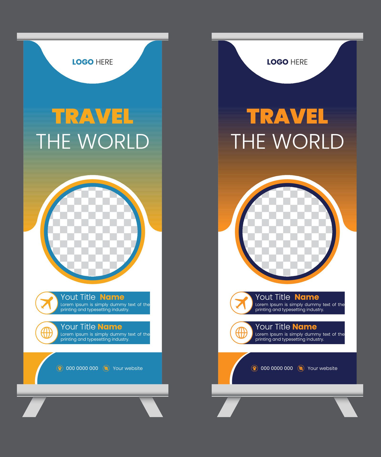 World travel Roll-up banner design template Free Vector