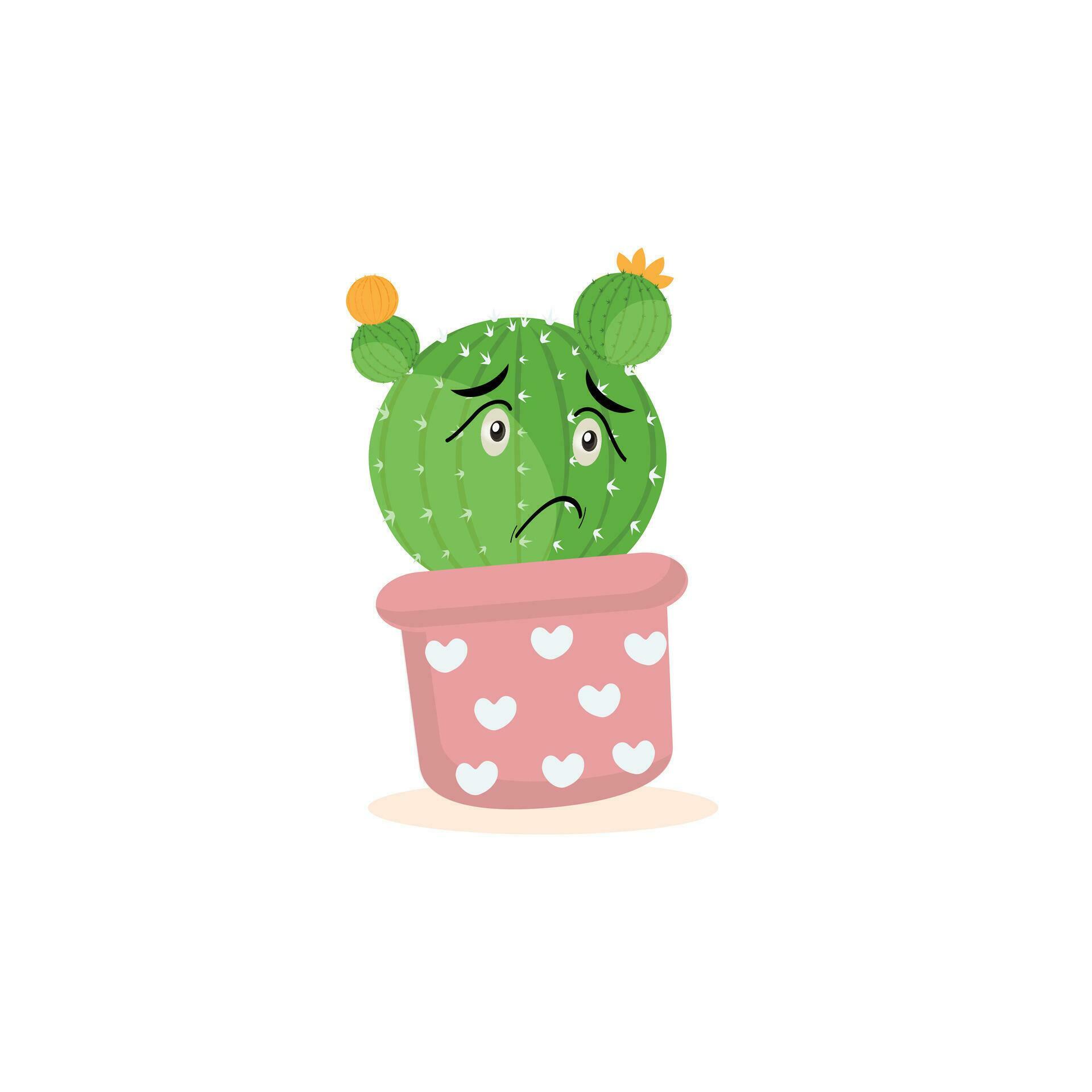 Cartoon cute cactus mascot, Potted cactus characters sett, funny cacti in flower pot with different emotions vector Illustrations on a white background Stock Free and Free SVG