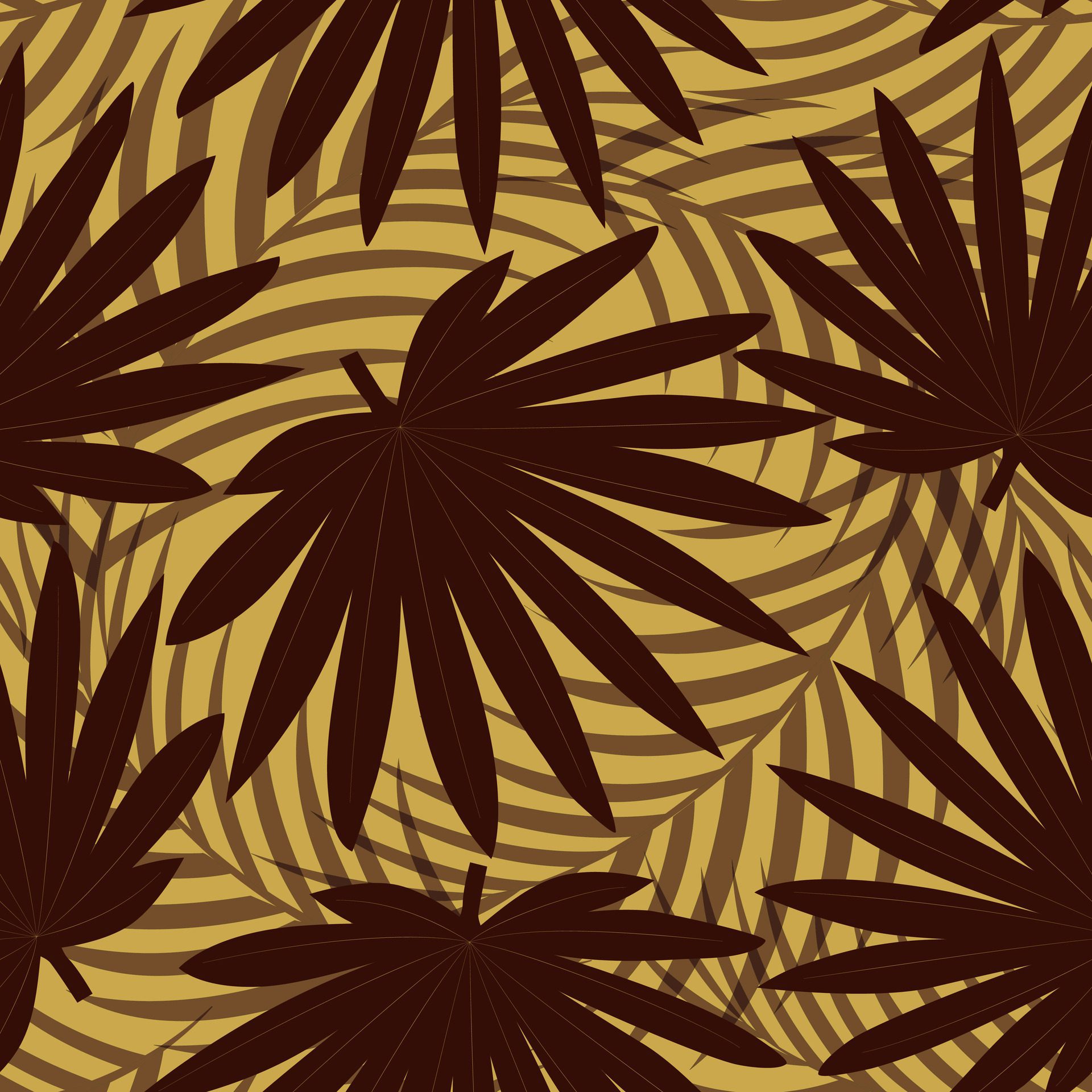 Seamless pattern with hand drawn tropical brown palm leaves on yellow background. Free Vector