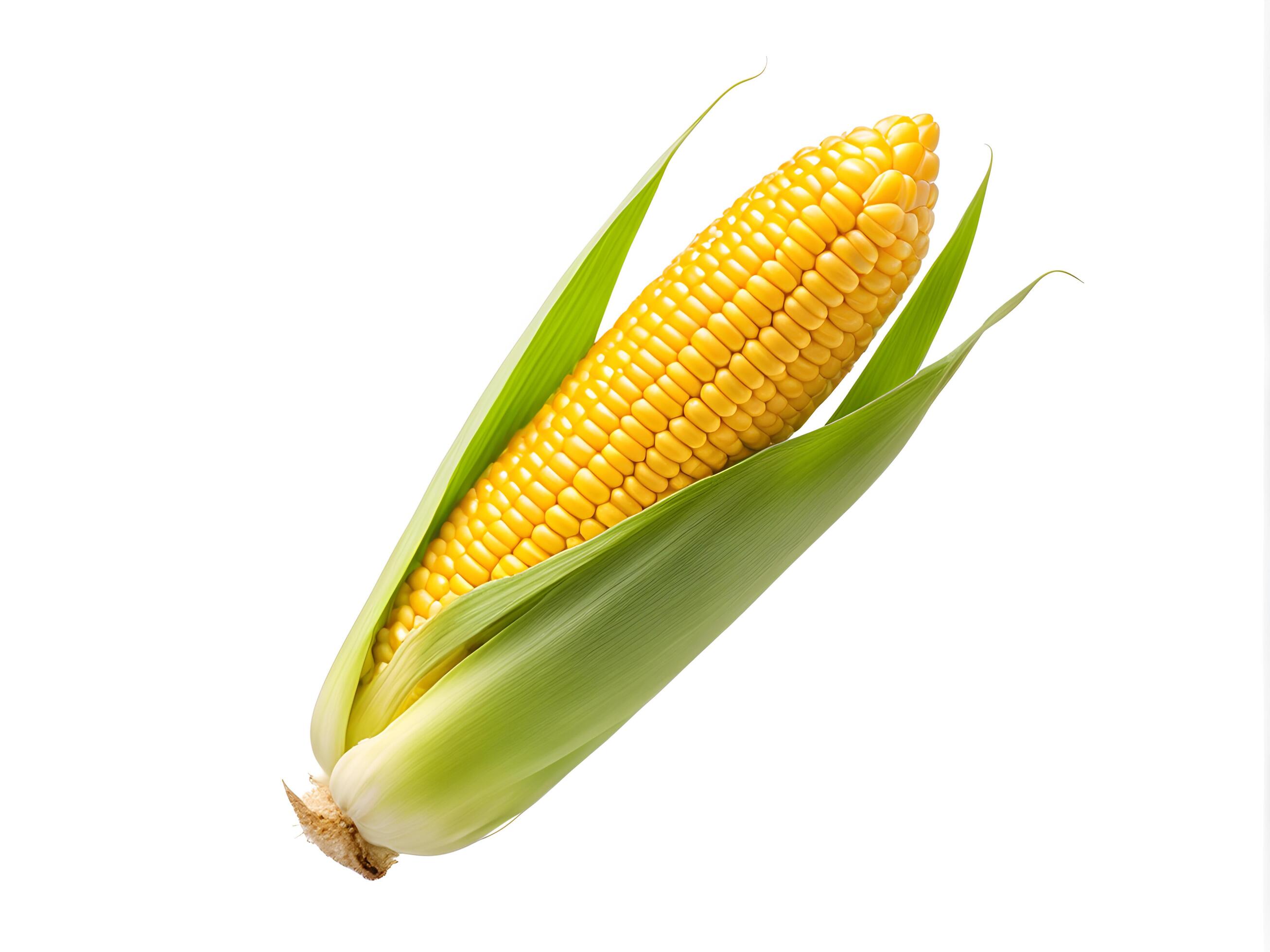 Sweet corn isolated on white background. Fresh maize with green leaf Stock Free