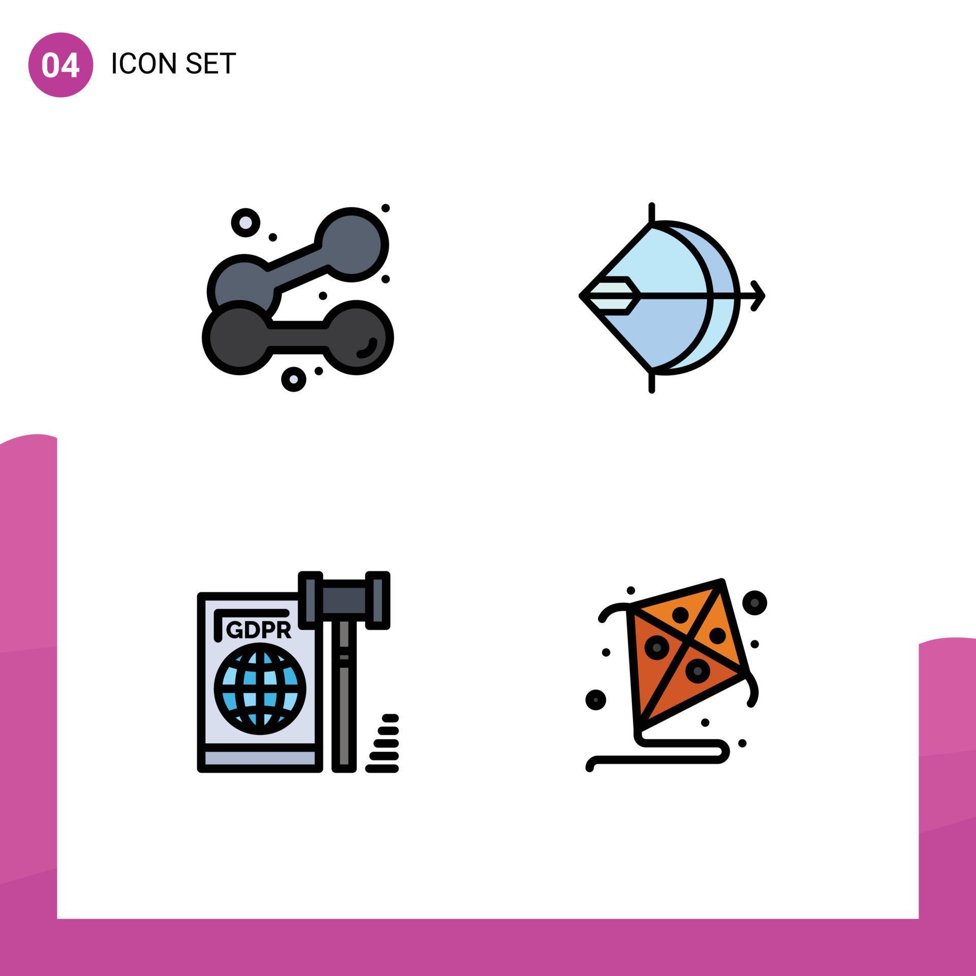 4 Thematic Vector Filledline Flat Colors and Editable Symbols of dumbbell business weightlifting arrow gdpr Editable Vector Design Elements Stock Free