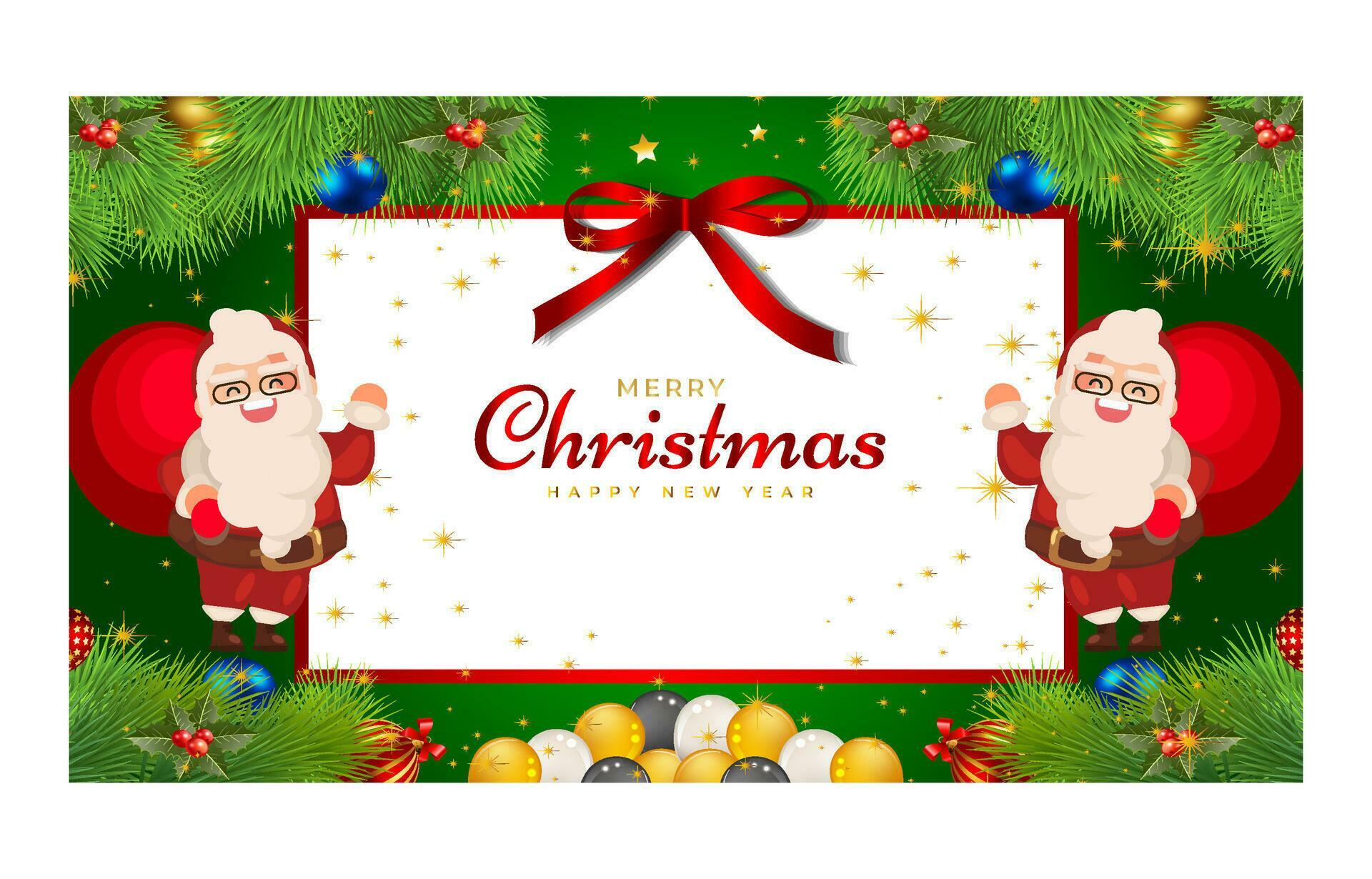 Merry Christmas and Happy New Year. Xmas background banner with Christmas flower, tree, star, balls and golden decoration design. Stock Free