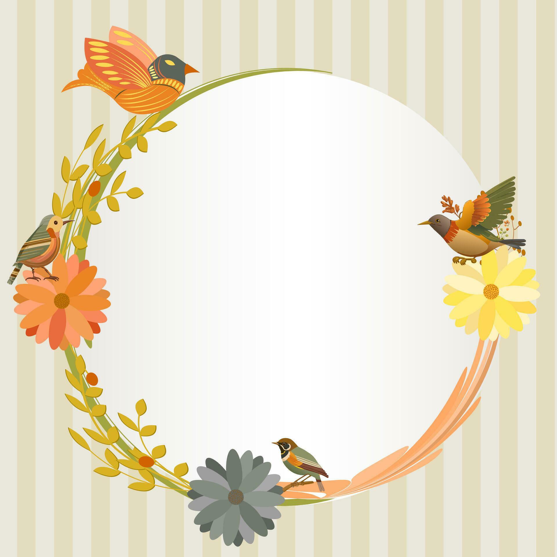 Retro Floral frame with colorful flowers and abstract birds. Element for all design. Vector illustration. Stock Free and Free SVG