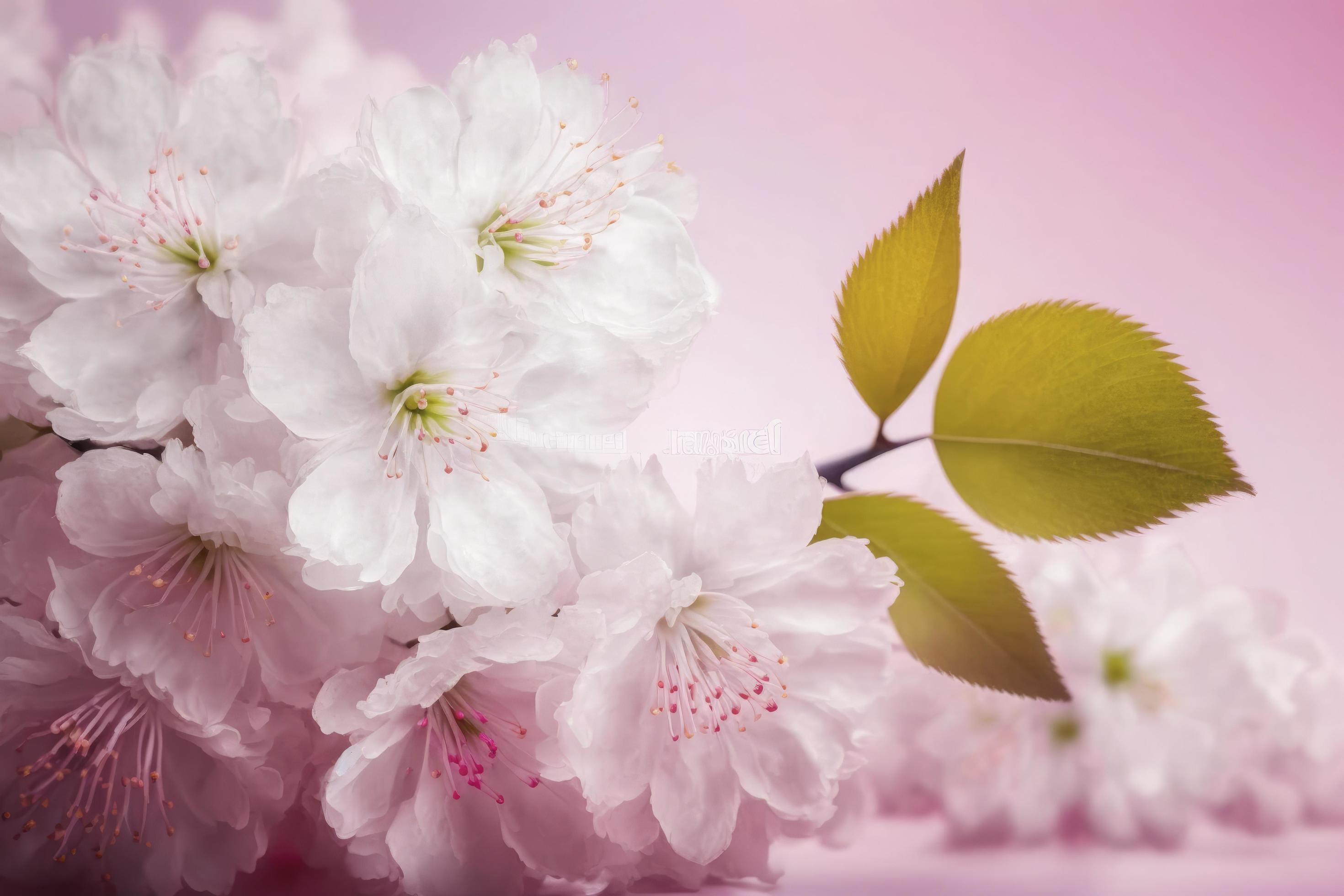 Pink cherry flowers background. pink cherry blossom flowers on clean background. Three almond blossom or sakura flowers macro isolated. Stock Free