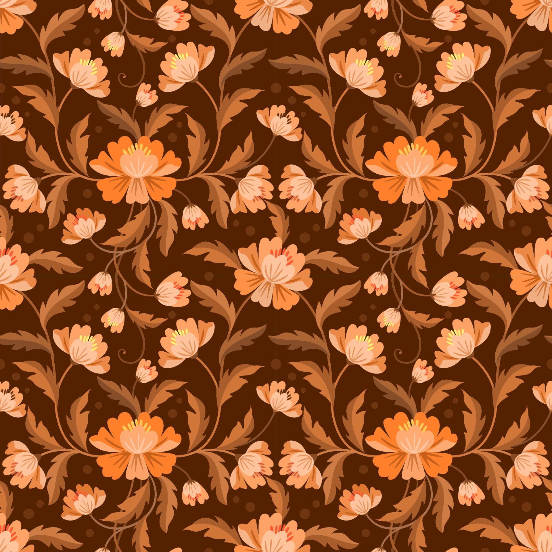 Yellow brown flowers and leaf seamless pattern. Stock Free