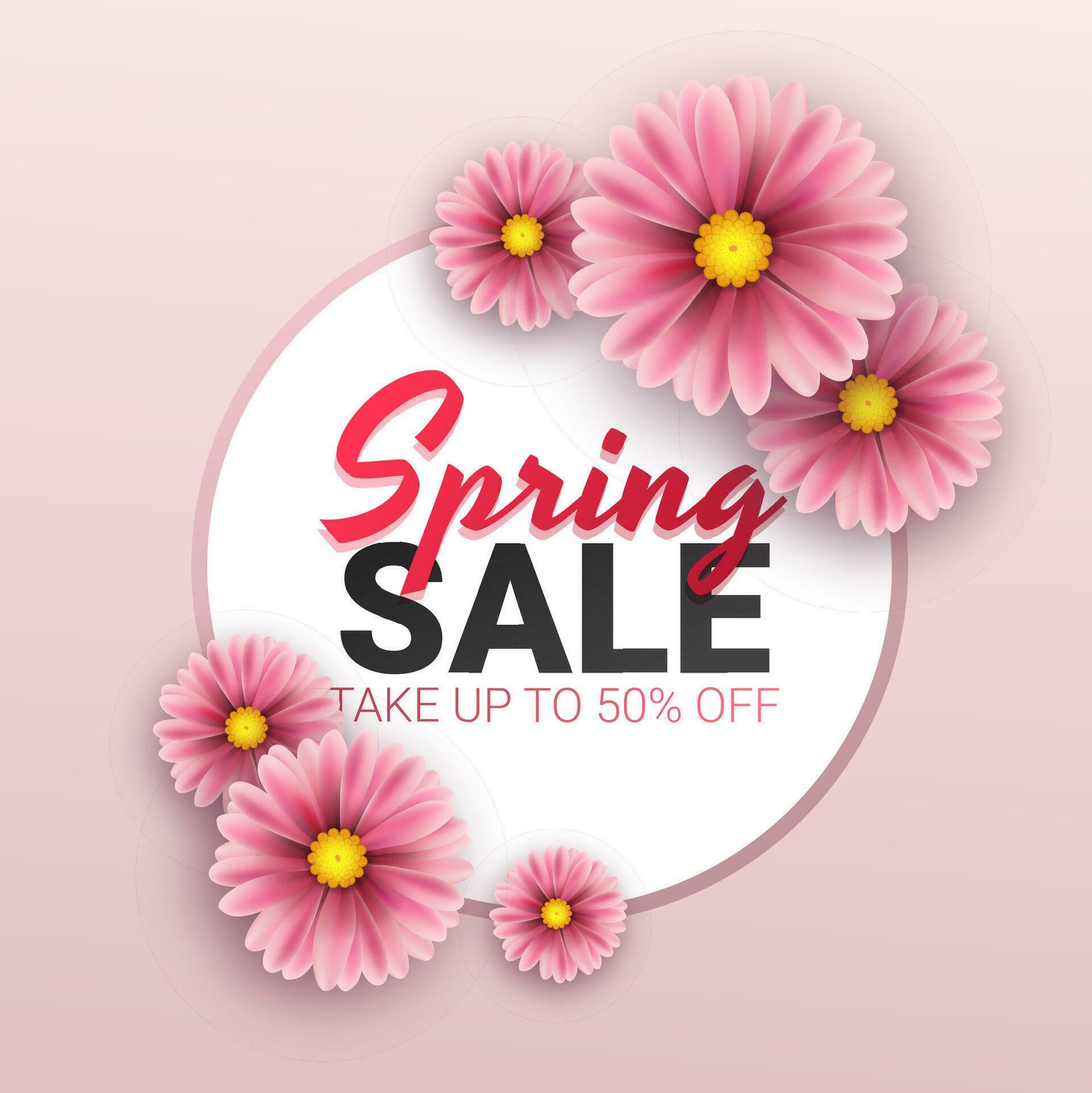 Hello Spring, floral greeting card, paper flowers. Banner with realistic paper flowers. Vector illustration Stock Free