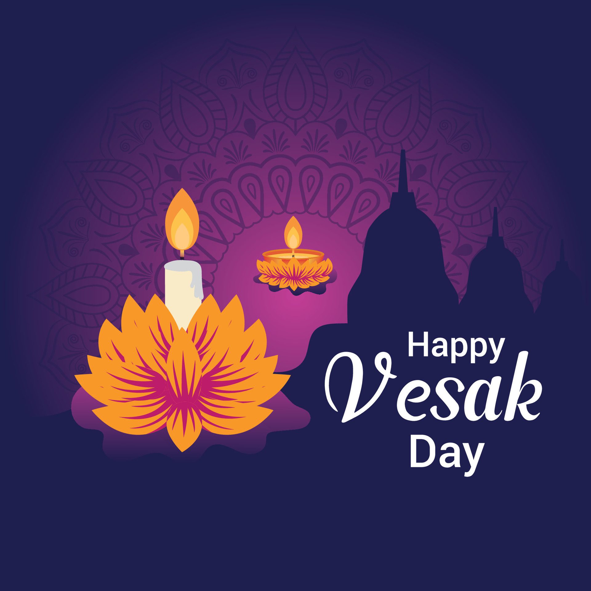 Flat vesak day illustration festival celebration social media post and vesak day Banner Free Vector