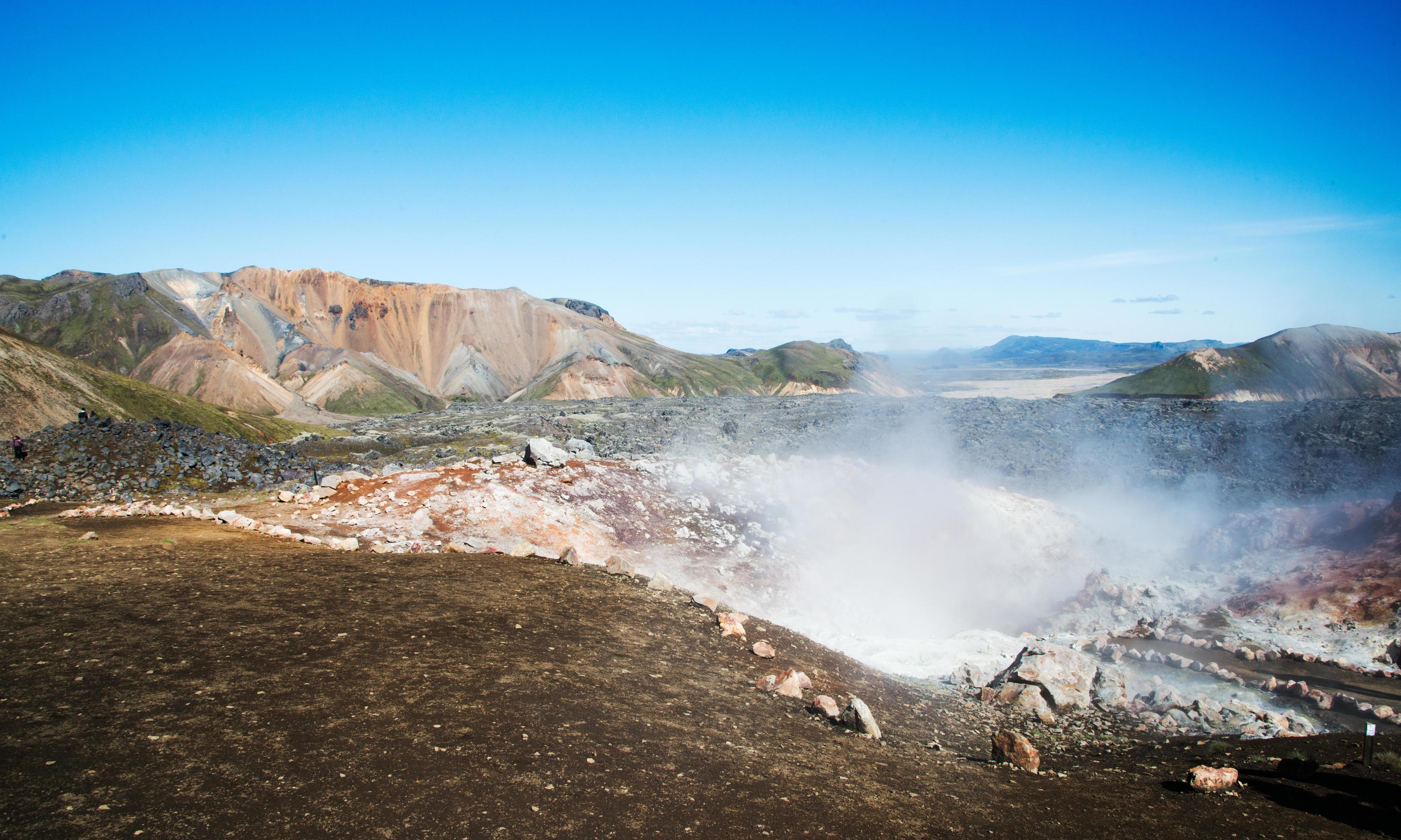 Amazing volcanic landscape in Iceland with smoke Stock Free