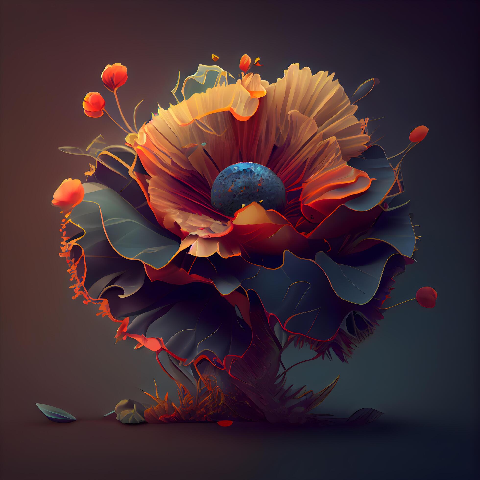 3d illustration of an abstract flower in the form of a planet, Image Stock Free