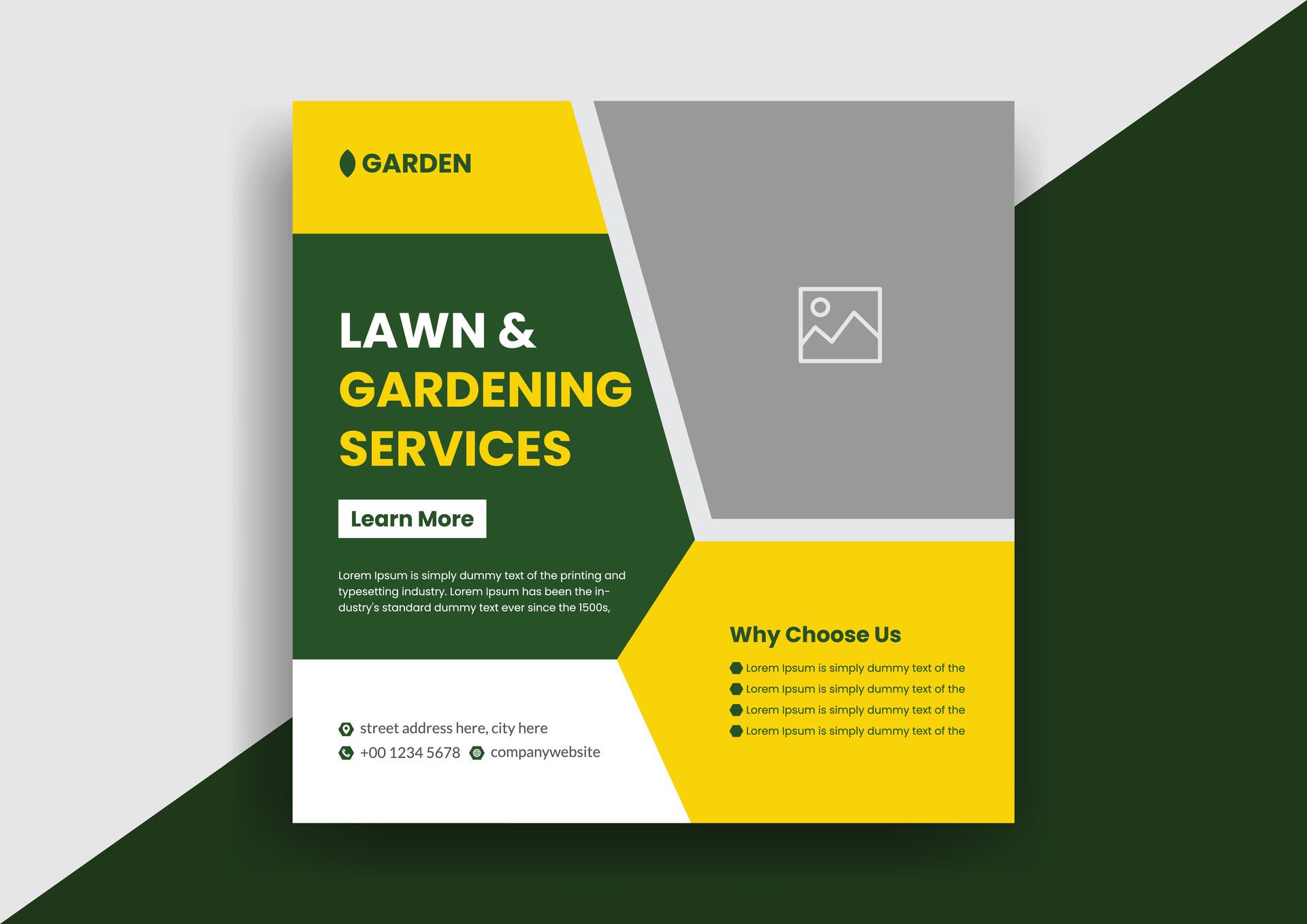 Lawn Mower Garden or Landscaping Service Social Media Post and Web Banner Template Design Free Vector