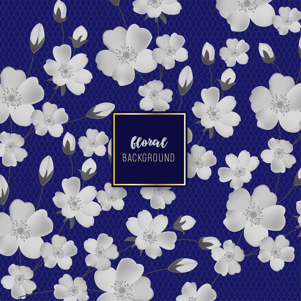 White Flower and Navy Backdrop Floral background design Stock Free