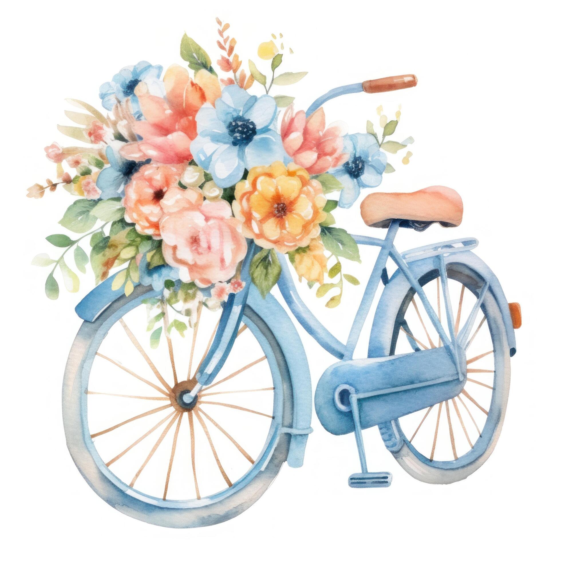 Cute watercolor bicycle with flowers. Illustration Stock Free