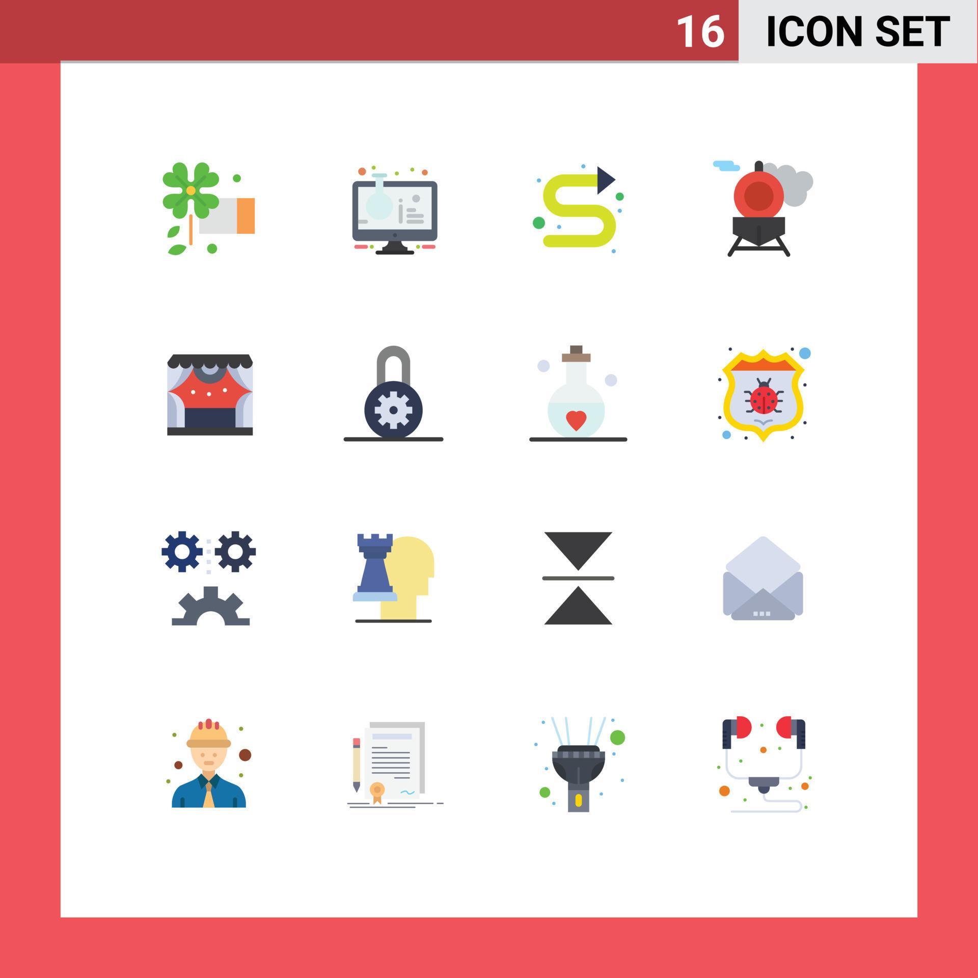 Mobile Interface Flat Color Set of 16 Pictograms of stage entertainment arrows transport retro Editable Pack of Creative Vector Design Elements Stock Free