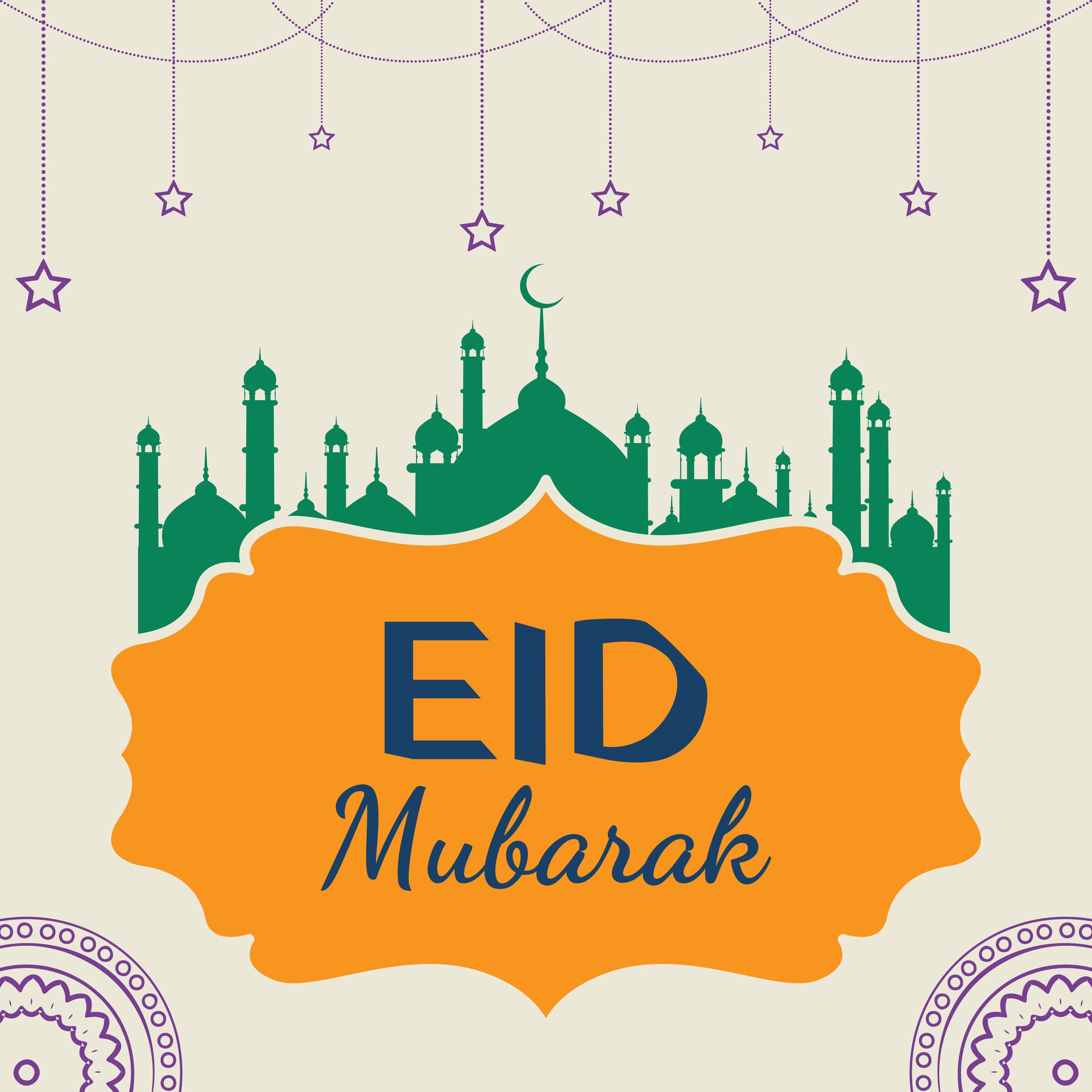 Eid Mubarak wishes banner design. Free Vector