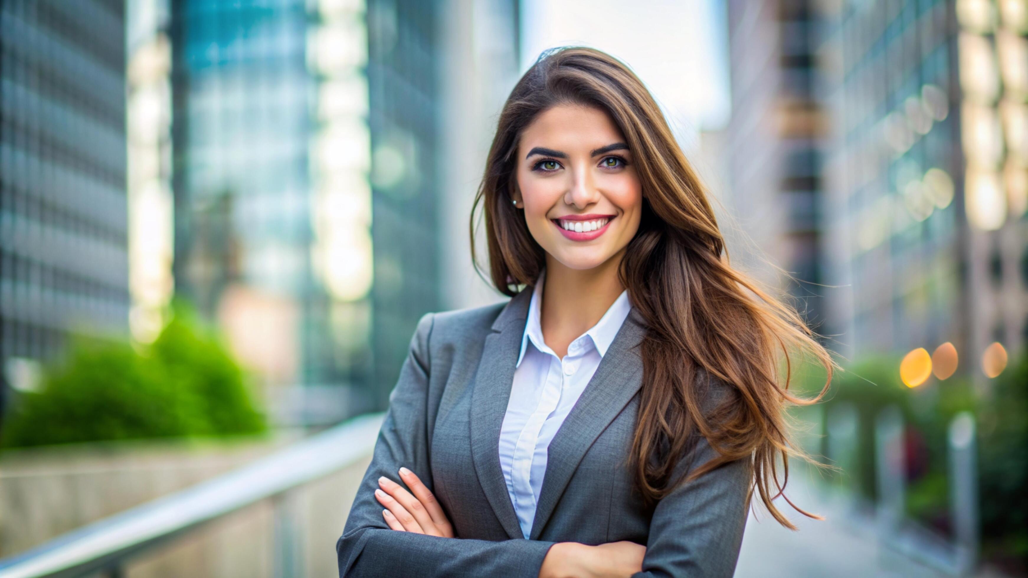 A Young happy pretty smiling professional business woman Stock Free