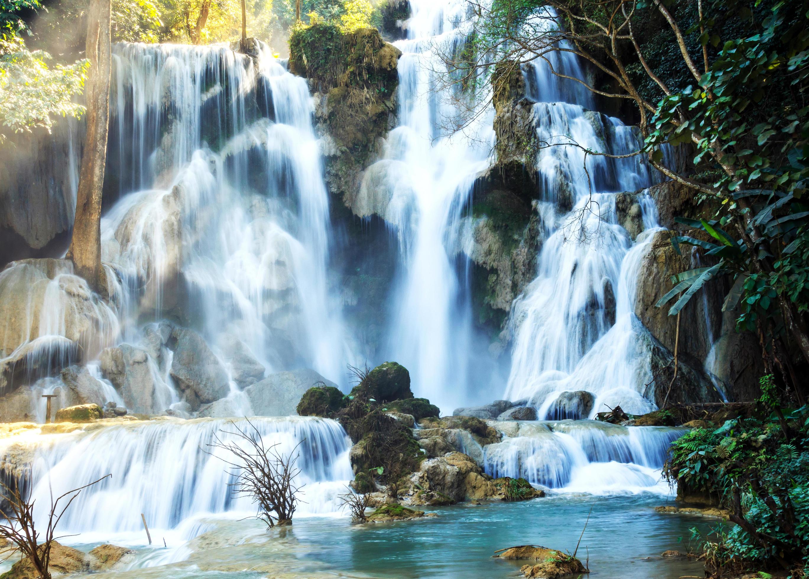 Kwang sri waterfall in Luang prabang, Laos. Stock Free