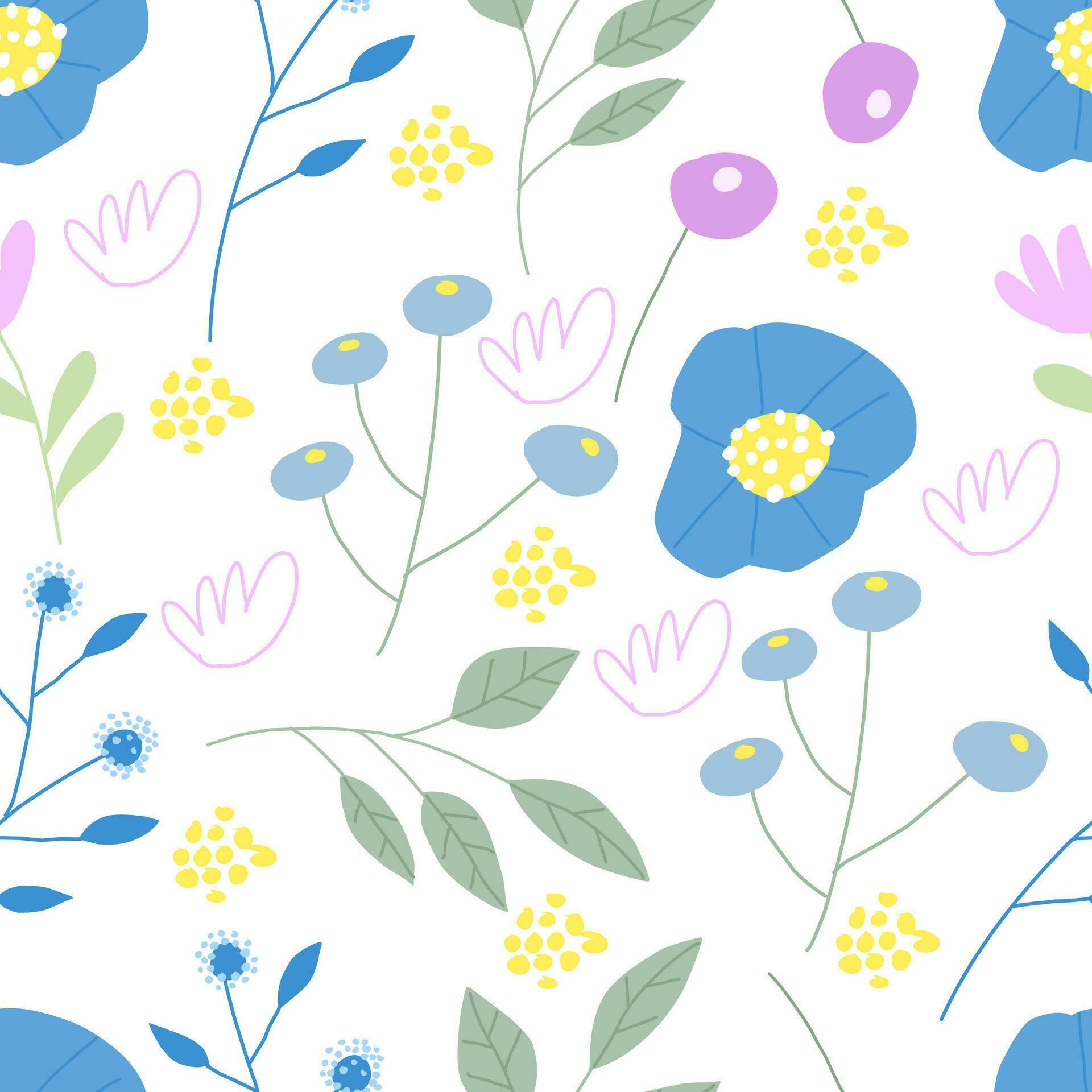 Cute Blue Abstract Flower Seamless Pattern Stock Free