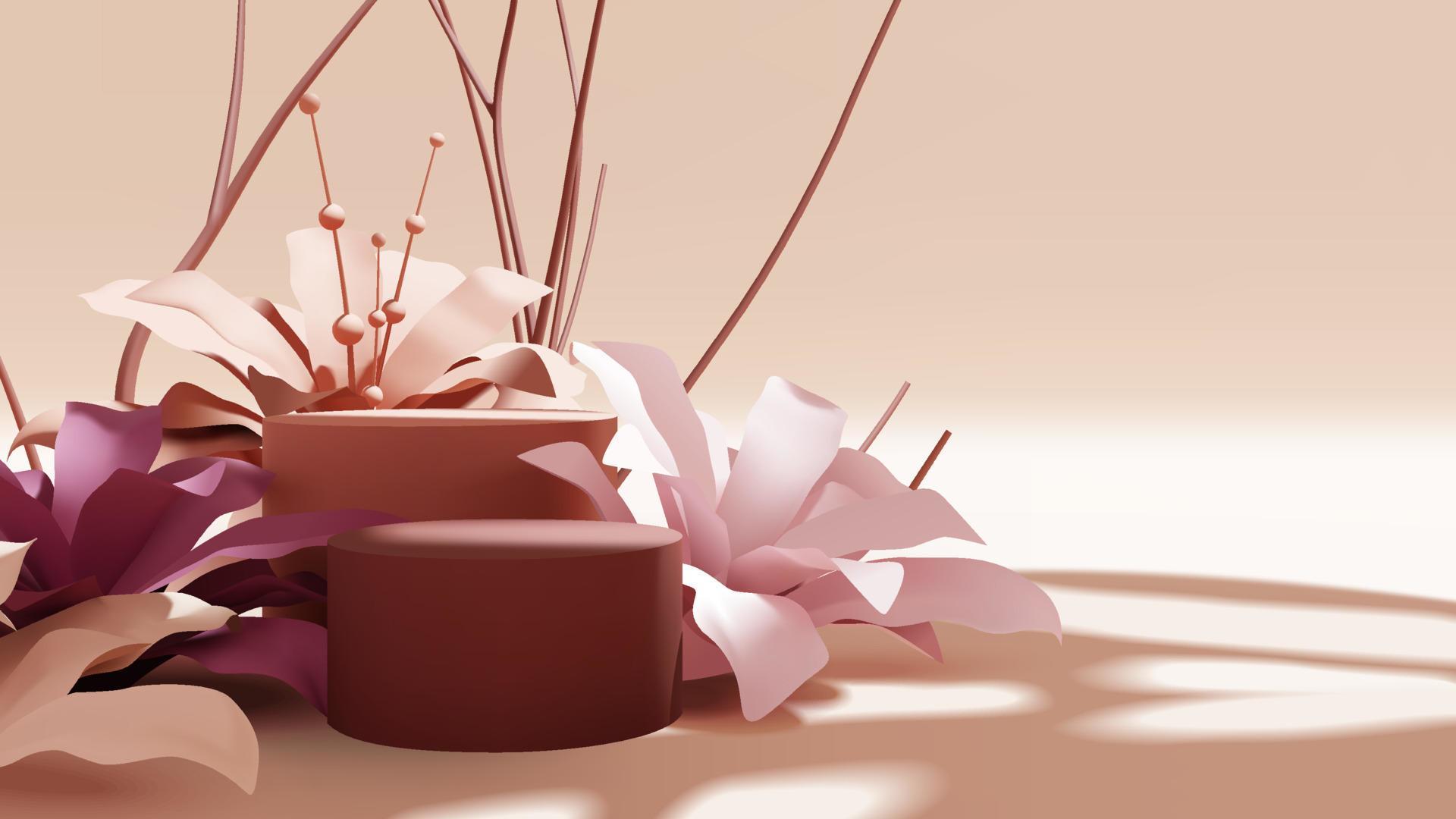 Beautiful empty podium scene for product presentation with realistic colorful flower and branches vector Stock Free