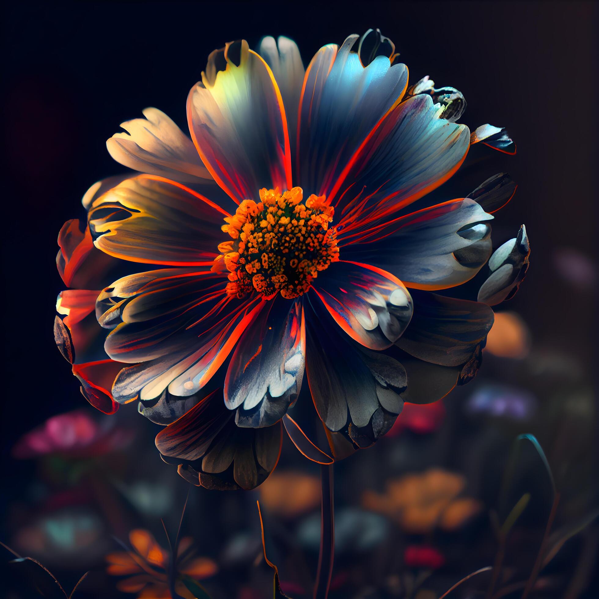 Dahlia flower in the garden on a dark background. 3d rendering, Image Stock Free