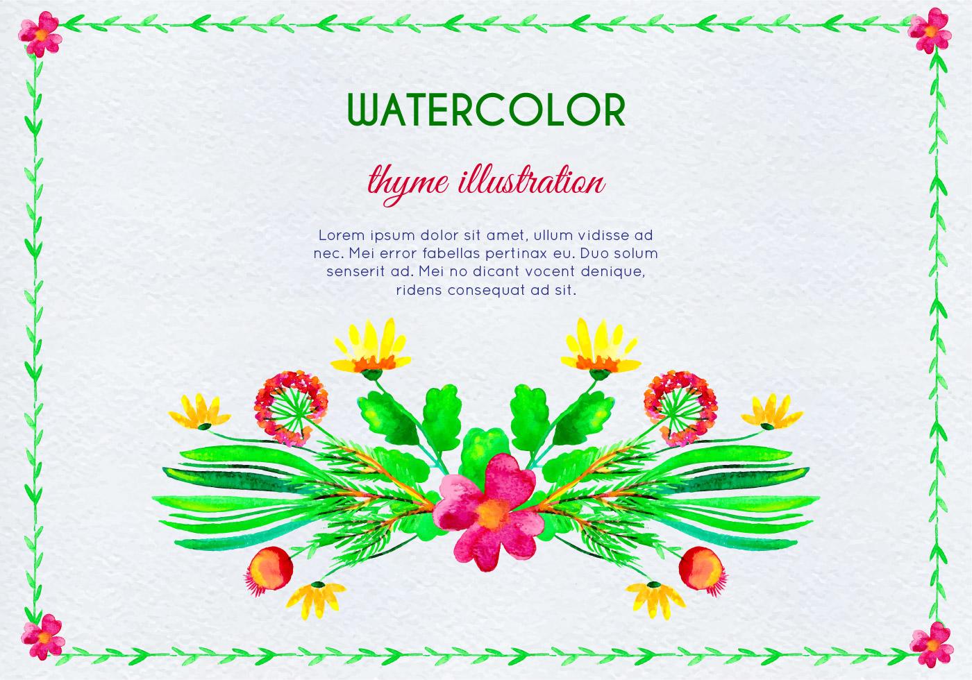 Watercolor Invitation With Thyme Flowers And Leaves Stock Free and Free SVG