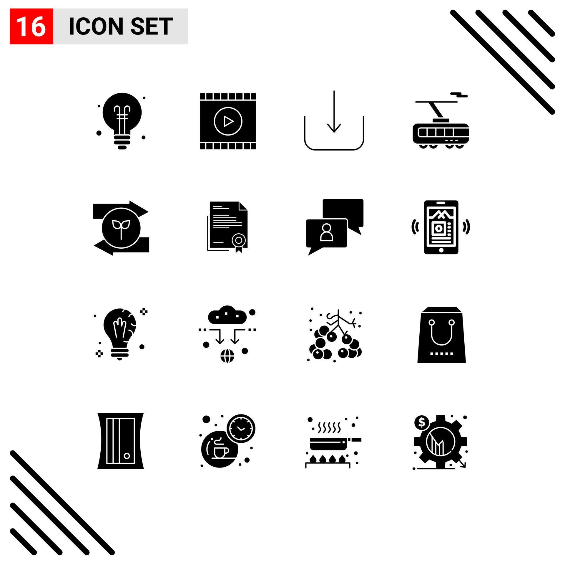 User Interface Pack of 16 Basic Solid Glyphs of right arrow download transport smart Editable Vector Design Elements Stock Free