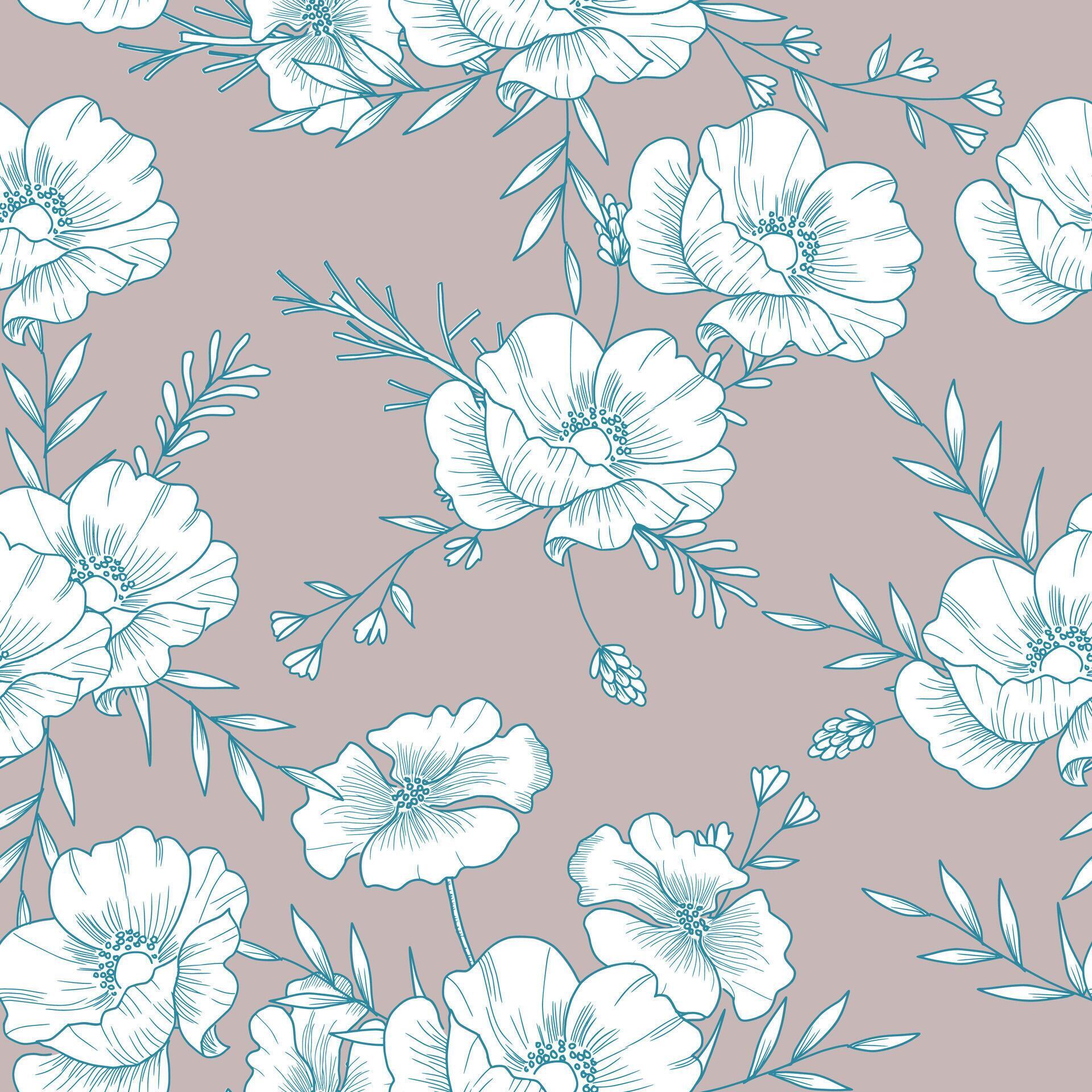 Hand Drawn Anemone and Wild Flower Seamless Pattern Stock Free