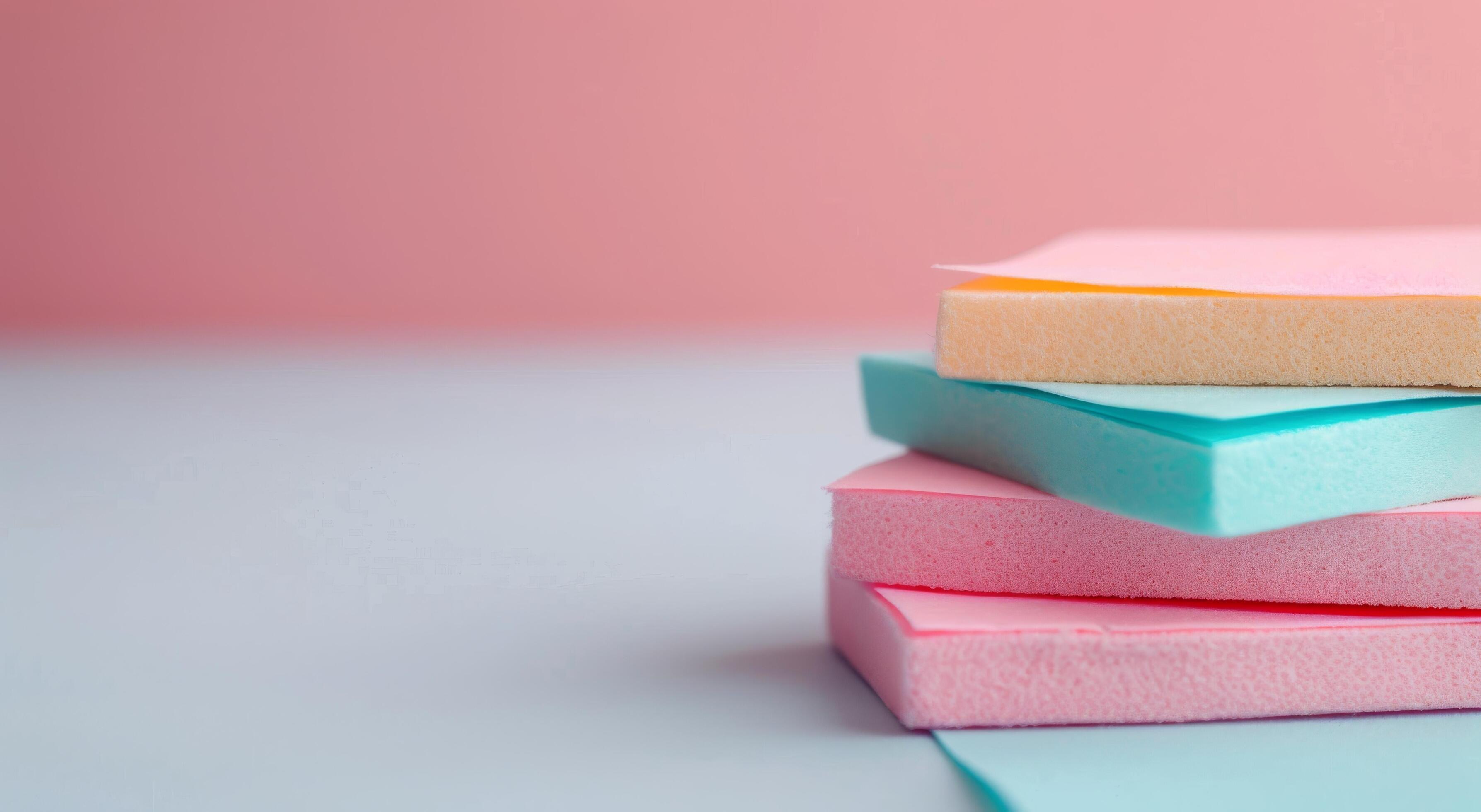 Colorful Foam Sheets Stacked on a Turquoise Surface With Soft Background Stock Free