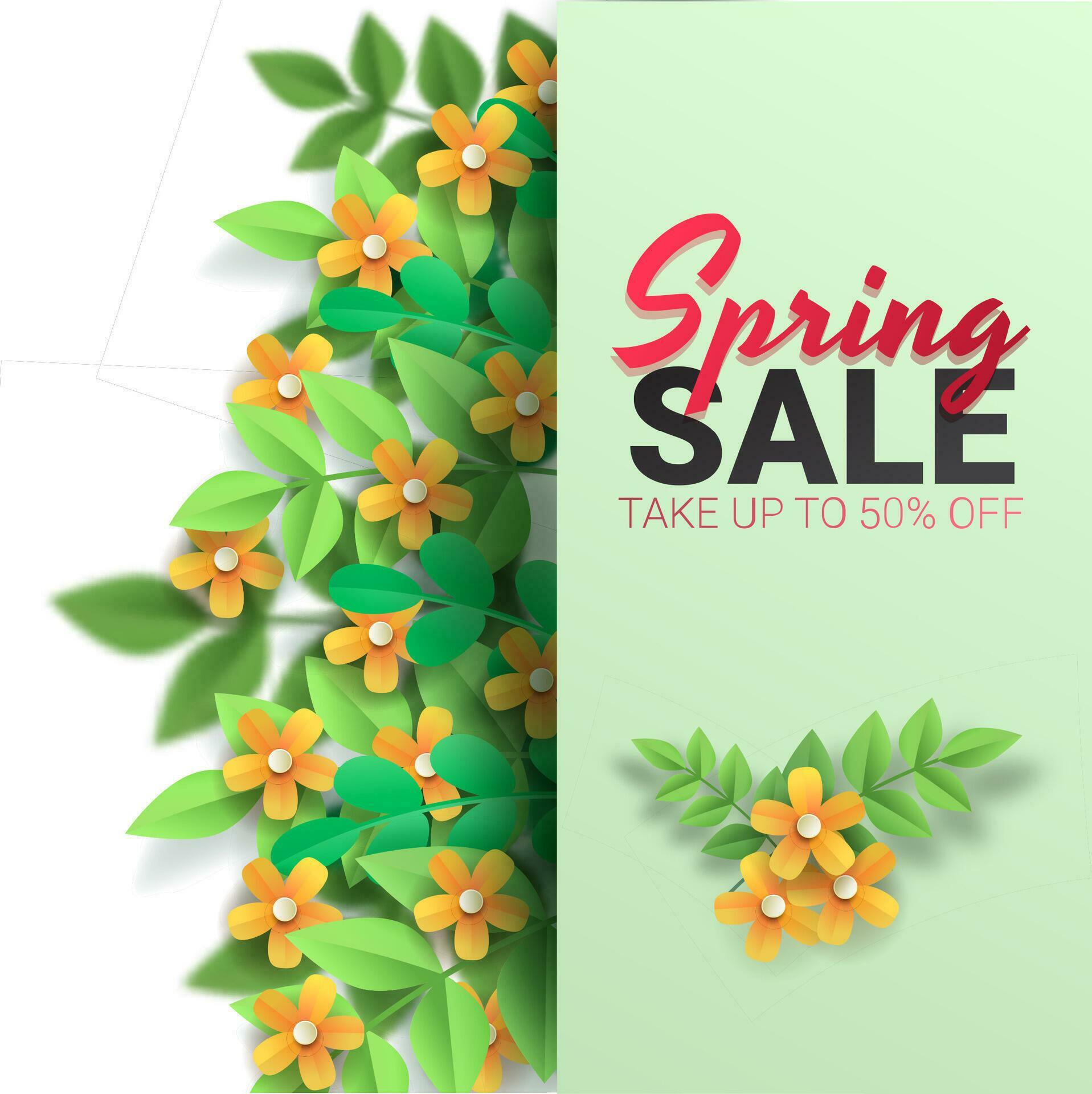 Hello Spring, floral greeting card, paper flowers. Banner with realistic paper flowers. Vector illustration Stock Free