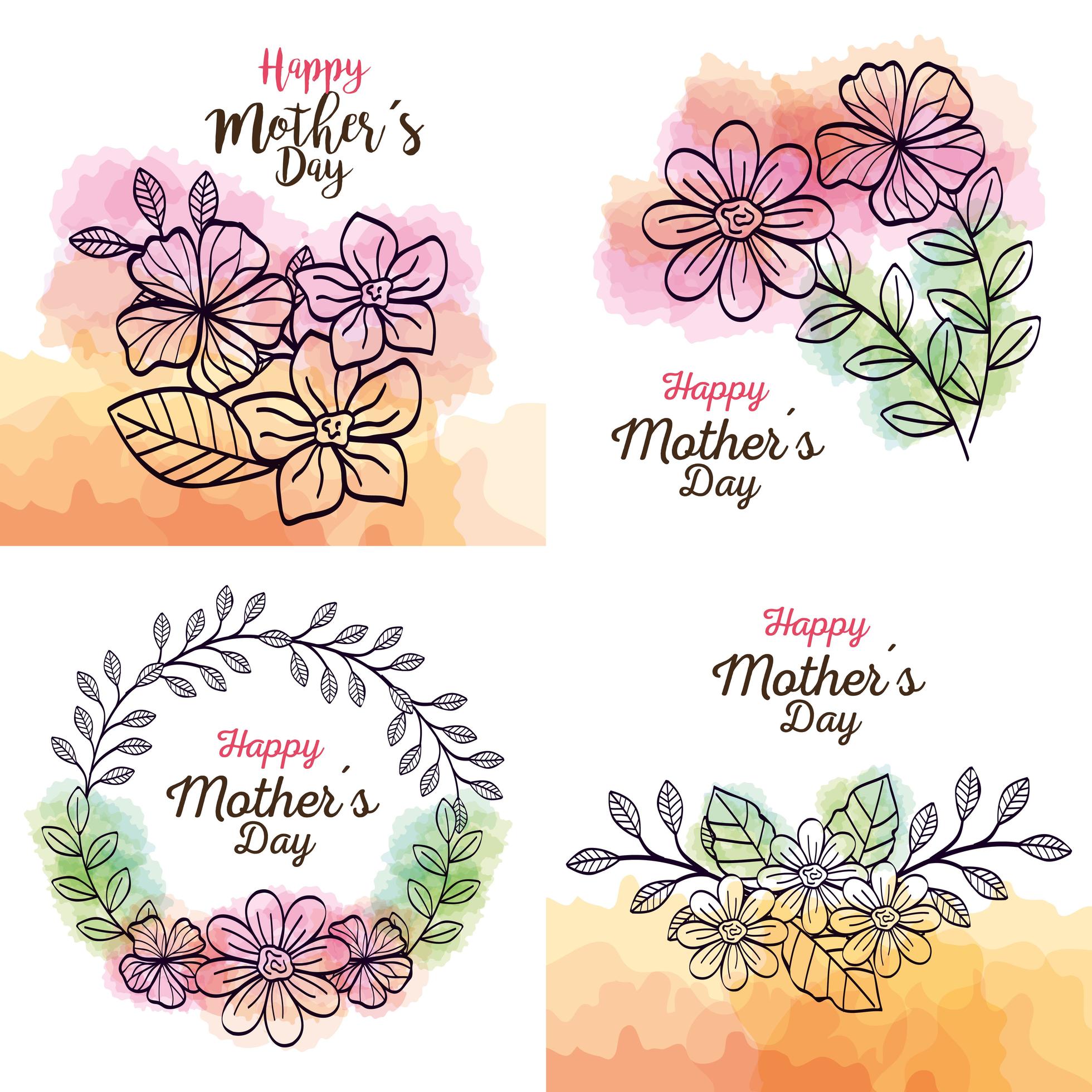 set cards of happy mother day with flowers decoration Stock Free