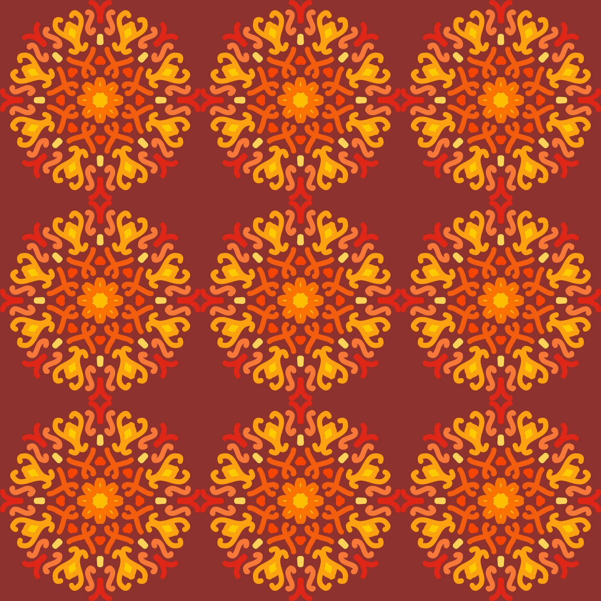 seamless pattern yellow red soft rose maroon vintage floral flower mandala interior flat design burgundy background vector illustration Stock Free