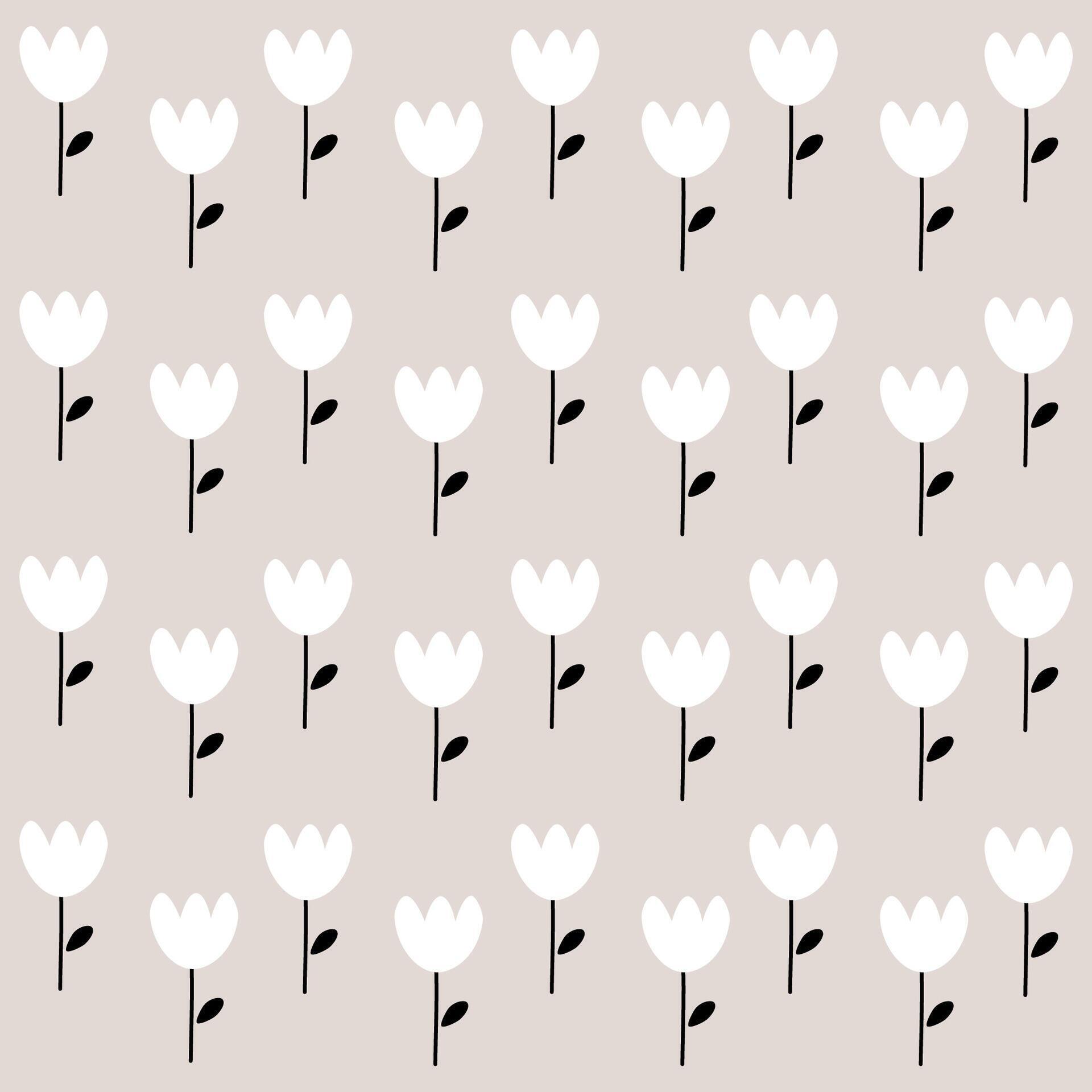 Hand drawn white flowers pattern on cream colors background Stock Free