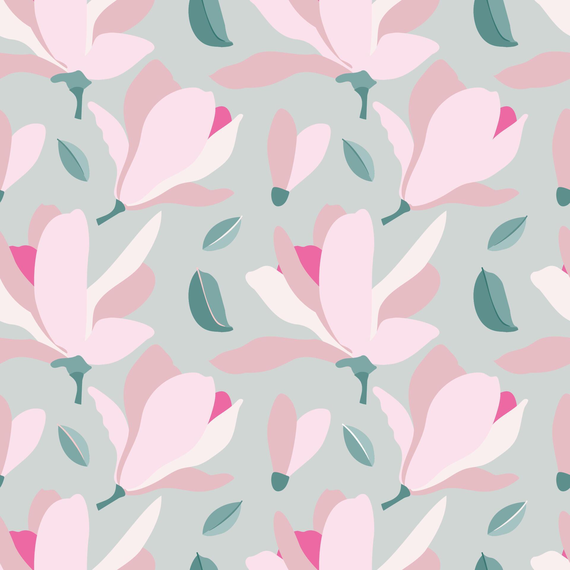 Pattern with Magnolia flowers. Pink on Gray background Stock Free