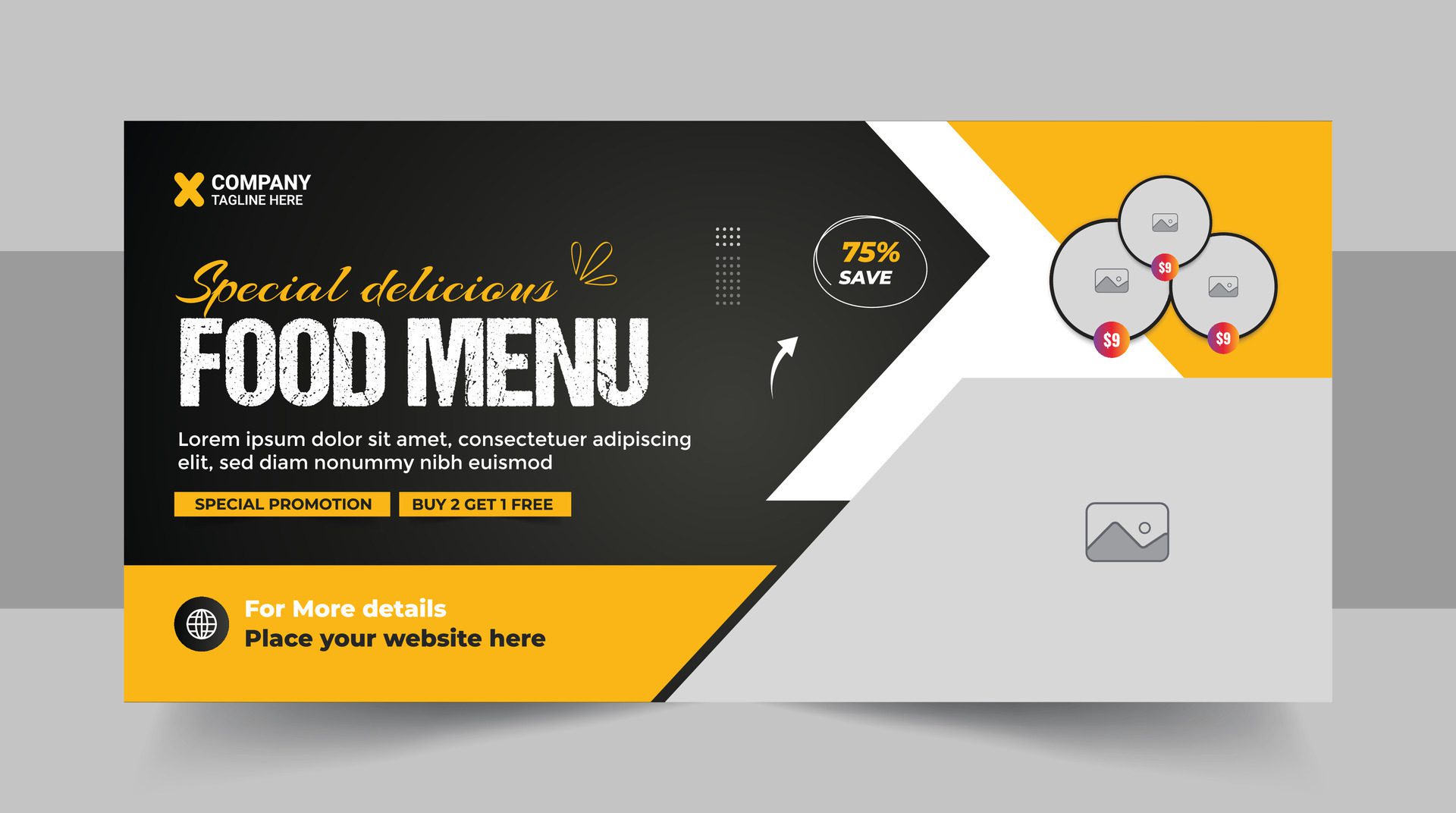 Fast food or Restaurant business promotion social media marketing web banner template with logo and icon, Food Restaurant web banner template Free Vector