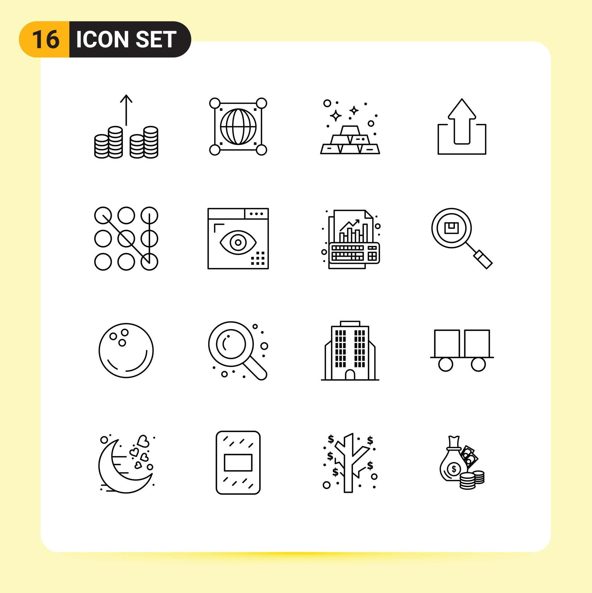 Stock Vector Icon Pack of 16 Line Signs and Symbols for security lock economy upload arrows Editable Vector Design Elements Stock Free and Free SVG