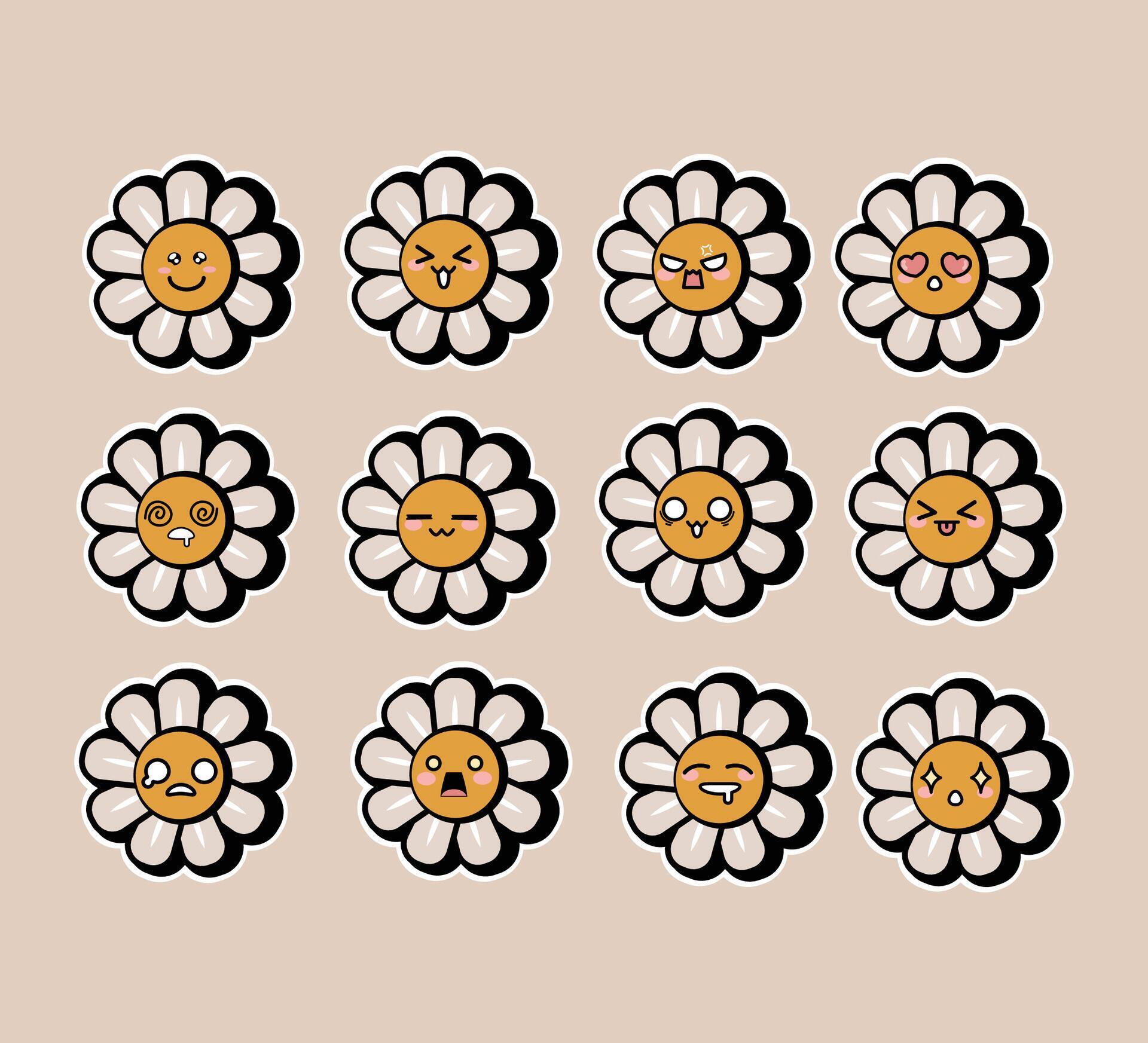 Sun Flower Cute Icon Set Design Stock Free