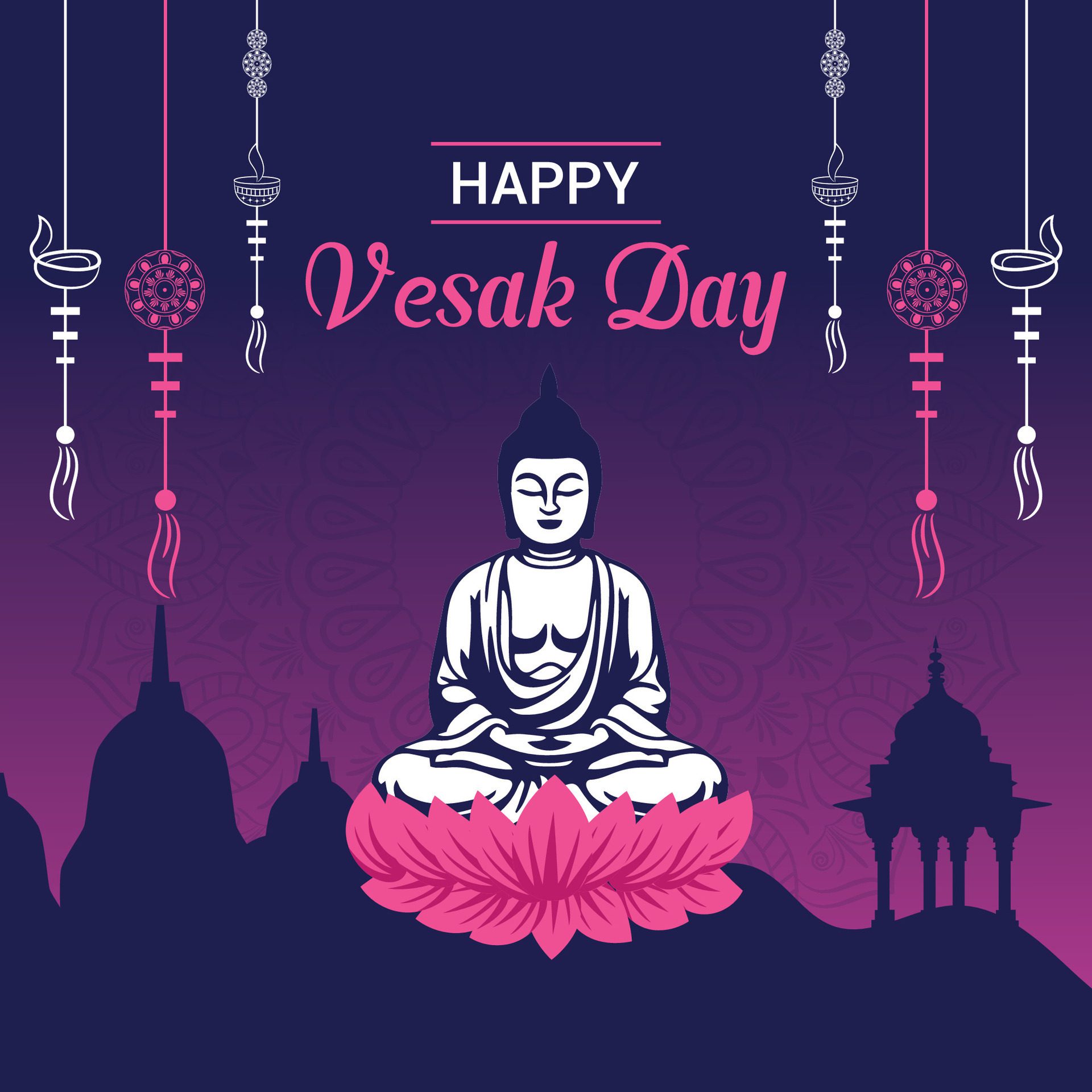 Flat vesak day illustration festival celebration social media post and vesak day Banner Free Vector