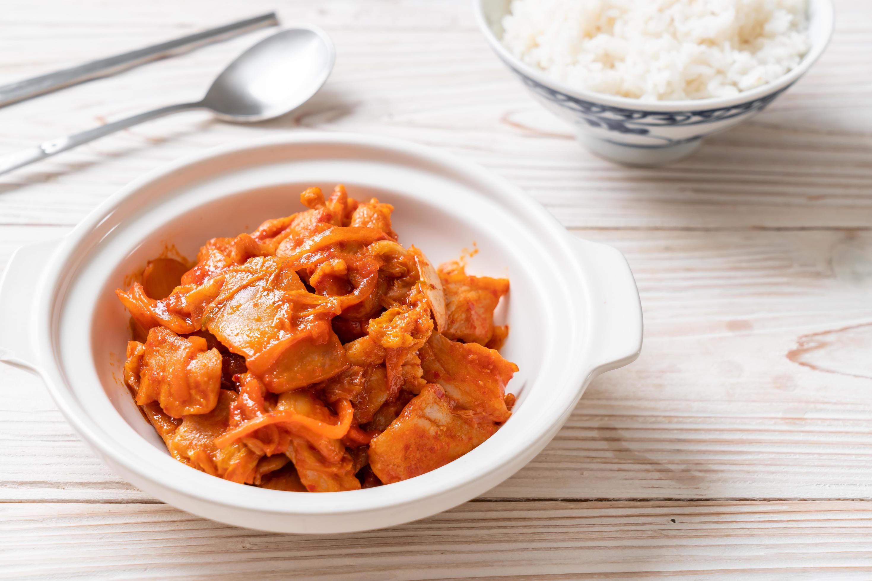 Stir-fried pork with kimchi – Korean food style Stock Free