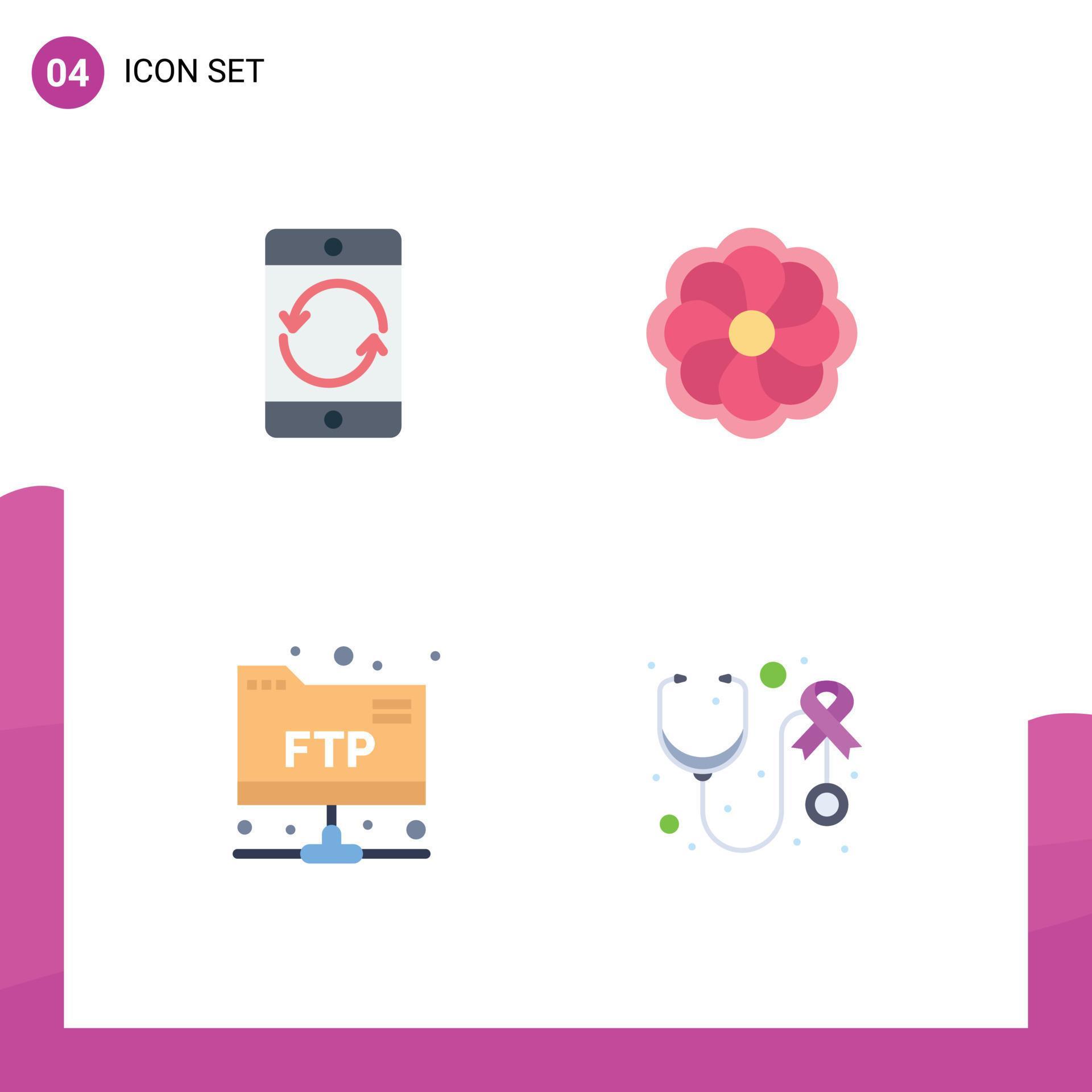 Set of 4 Vector Flat Icons on Grid for arrow folder devices flower health Editable Vector Design Elements Stock Free