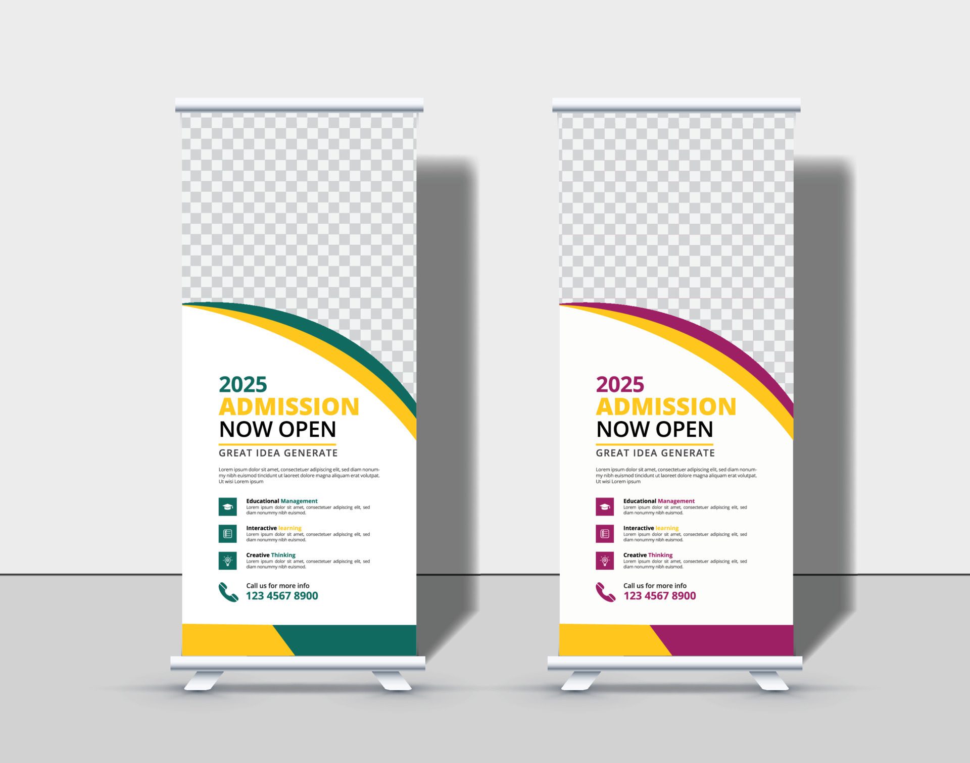 Modern Back to school admission roll up banner template , school admission roll up banner design for school, college, university, coaching center Free Vector