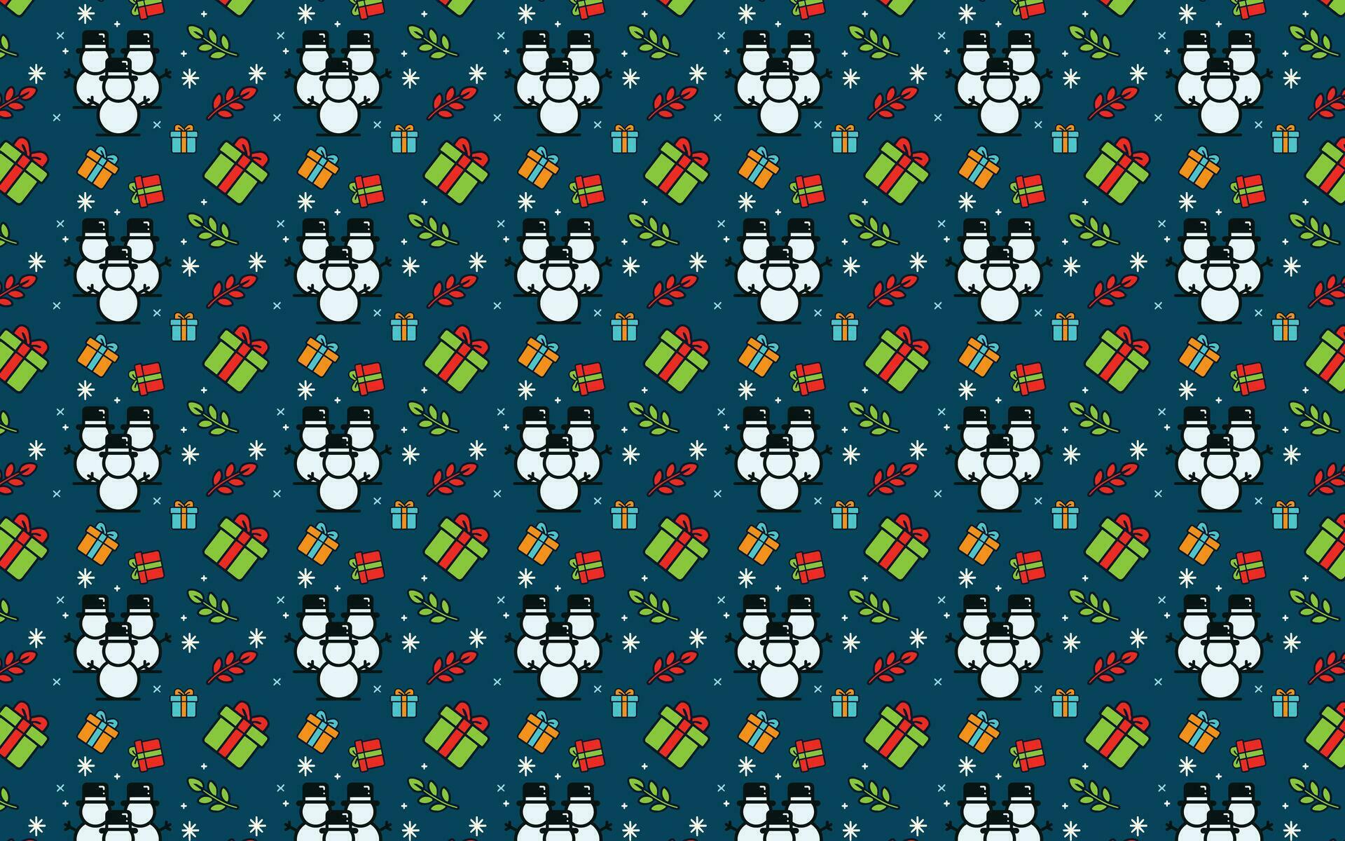 Pattern Background with winter and New Year holiday themes with images of flower gifts and snowmen Stock Free