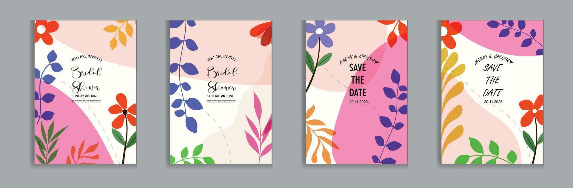 Vector bright and colorful wedding cards, invitation template leaves, and flowers floral Stock Free