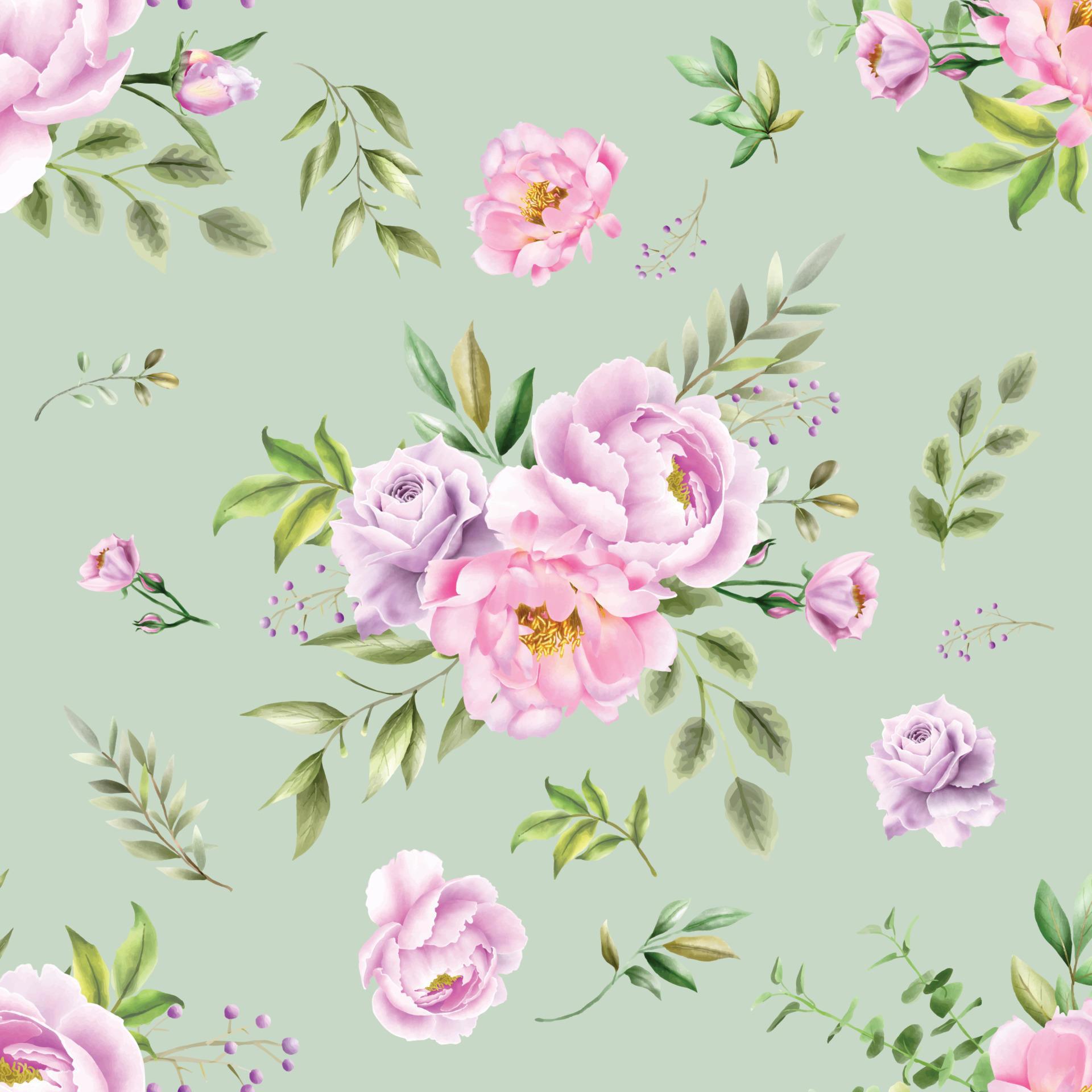 Seamless pattern with elegant flowers and leaves watercolor Stock Free