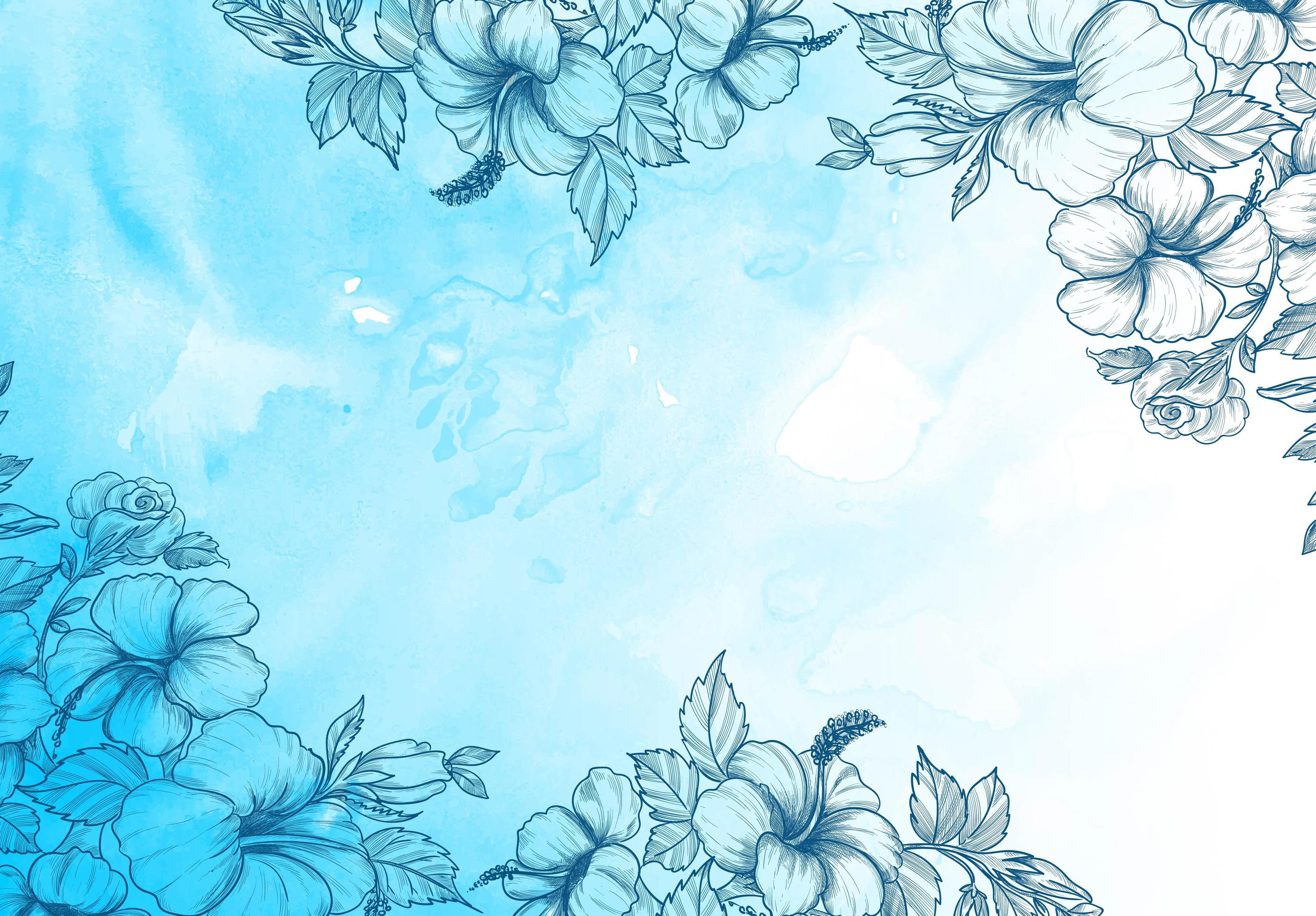 Decorative flowers on watercolor texture in blue tones Stock Free