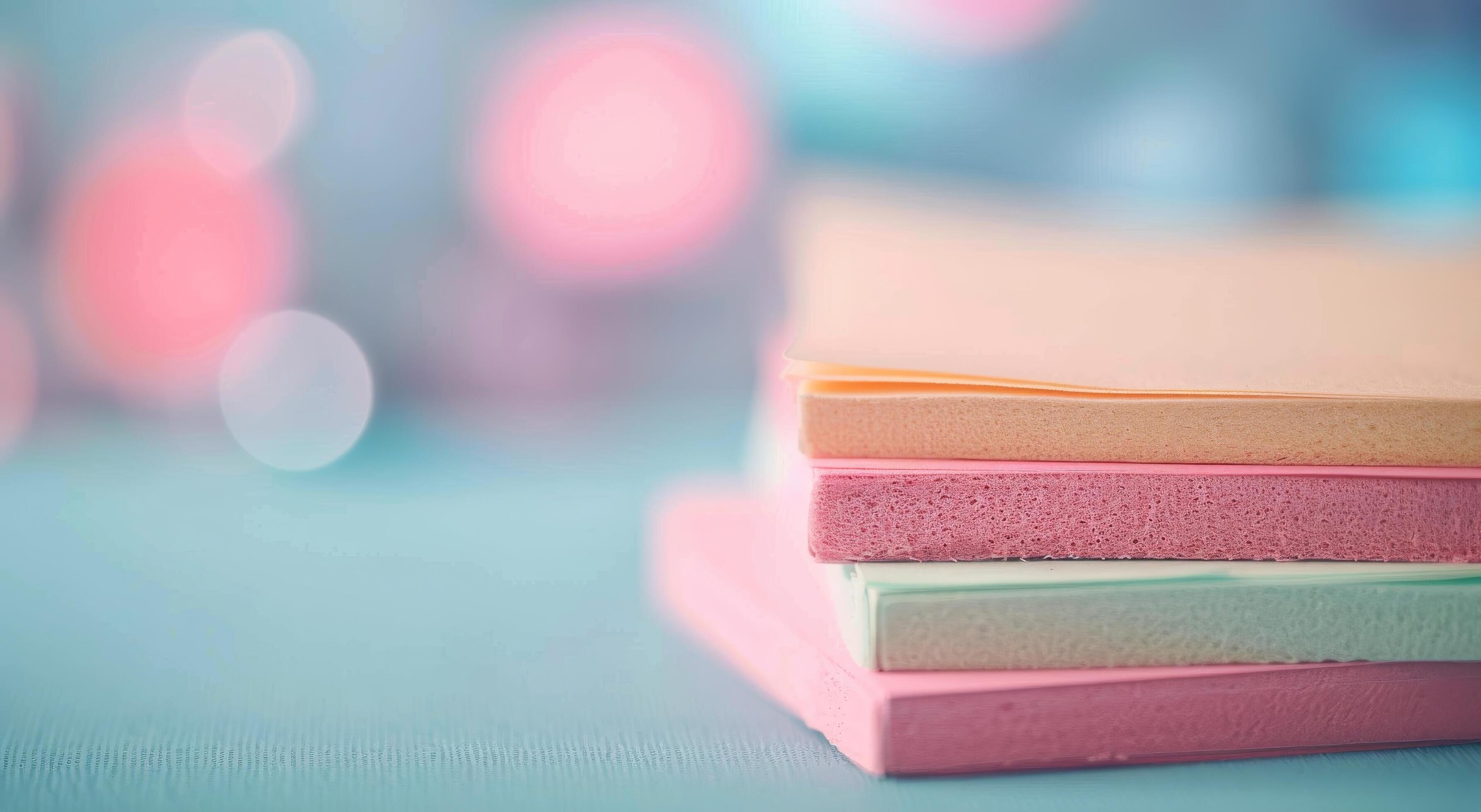 Colorful Foam Sheets Stacked on a Turquoise Surface With Soft Background Stock Free